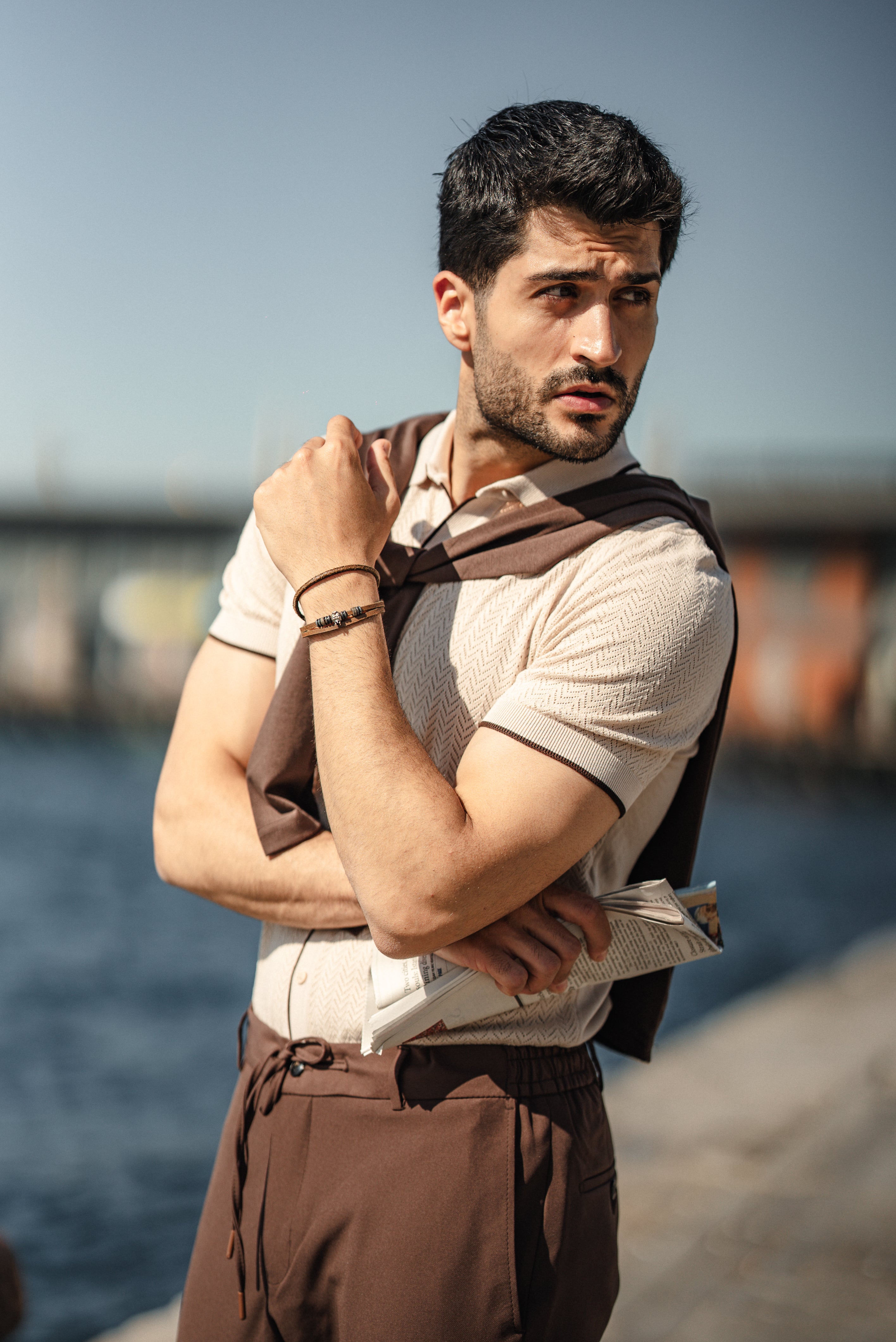 Men's Beige Polo Knit T-shirt