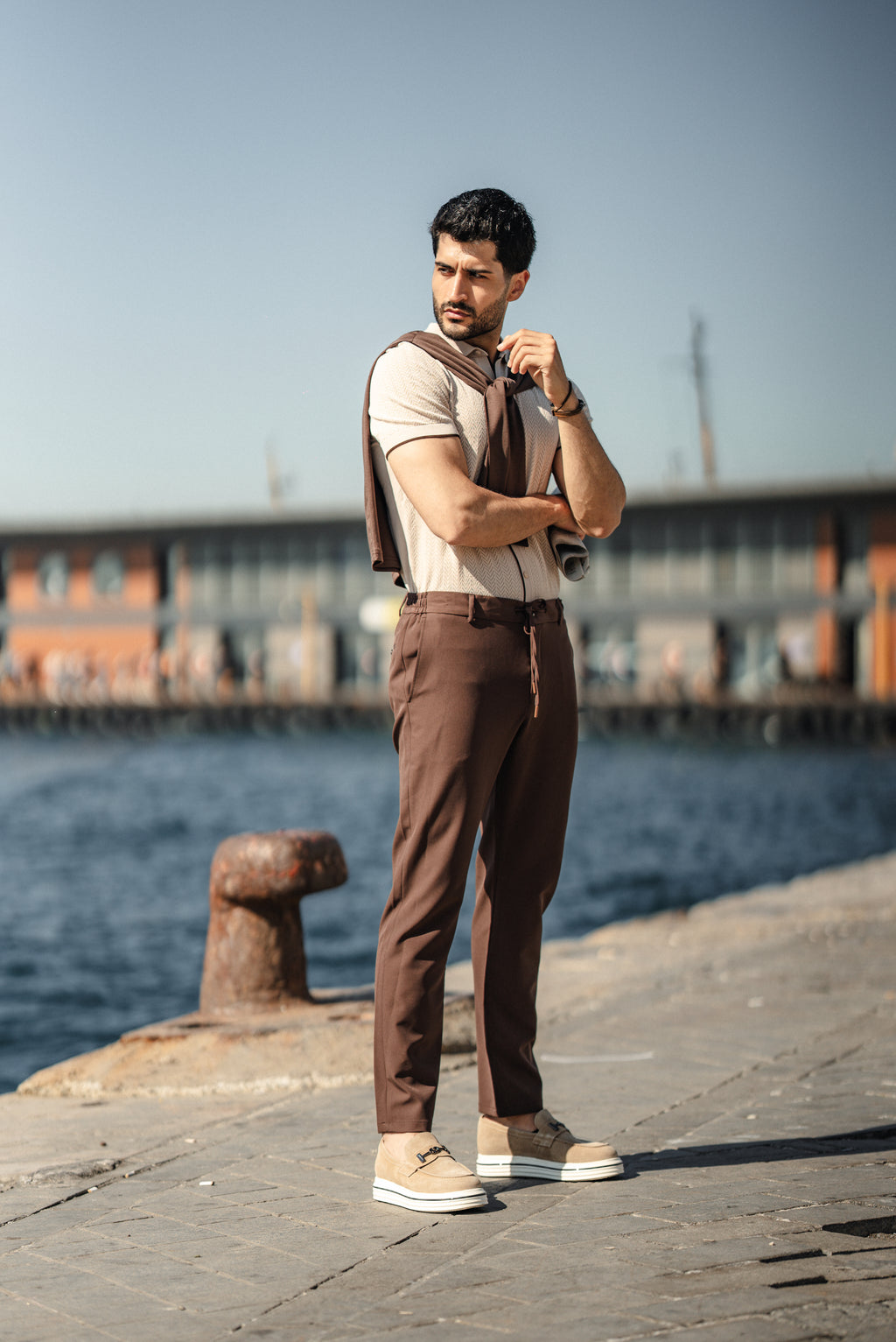 Men's Beige Polo Knit T-shirt