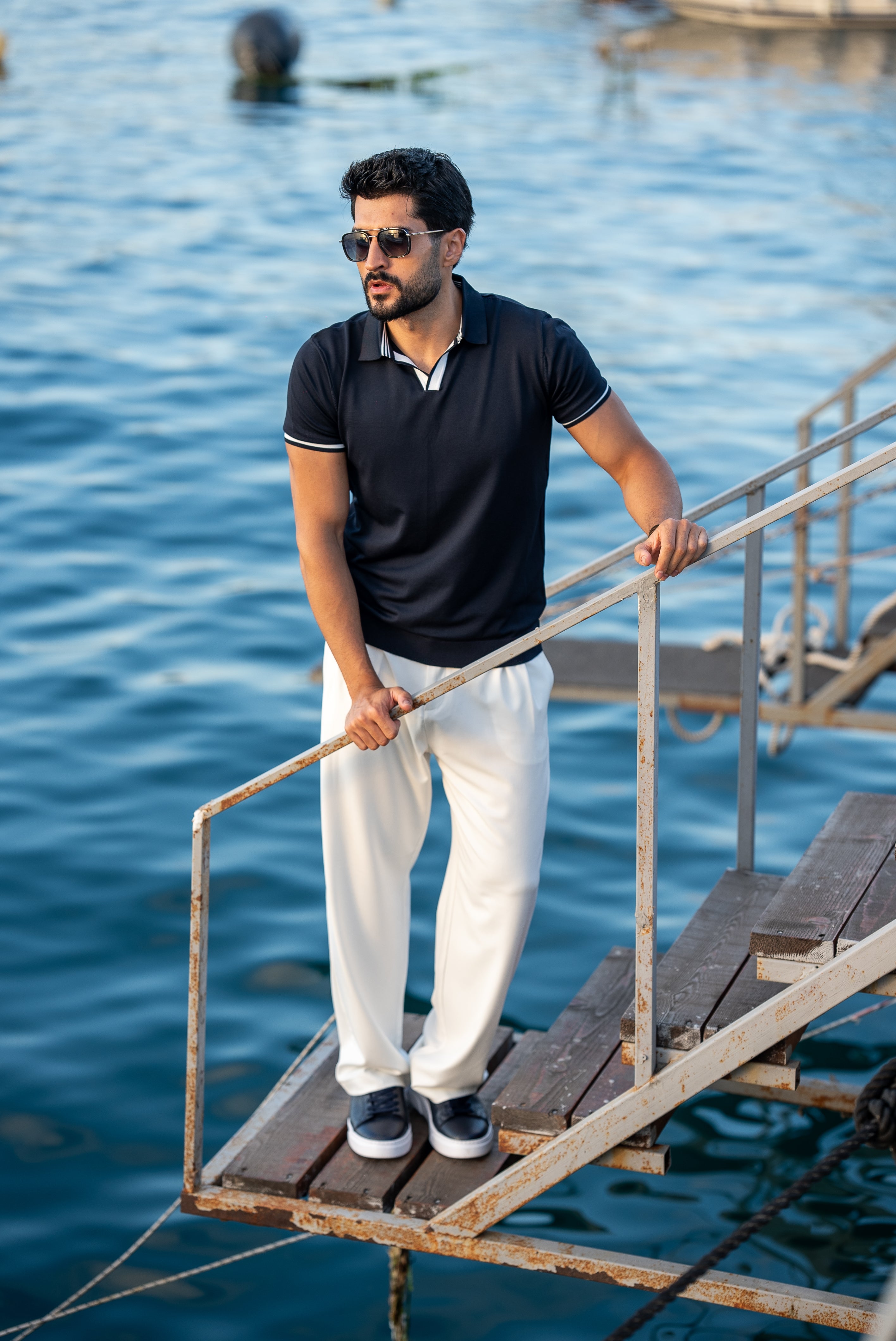 Men's Navy Blue Polo Collar T-Shirt