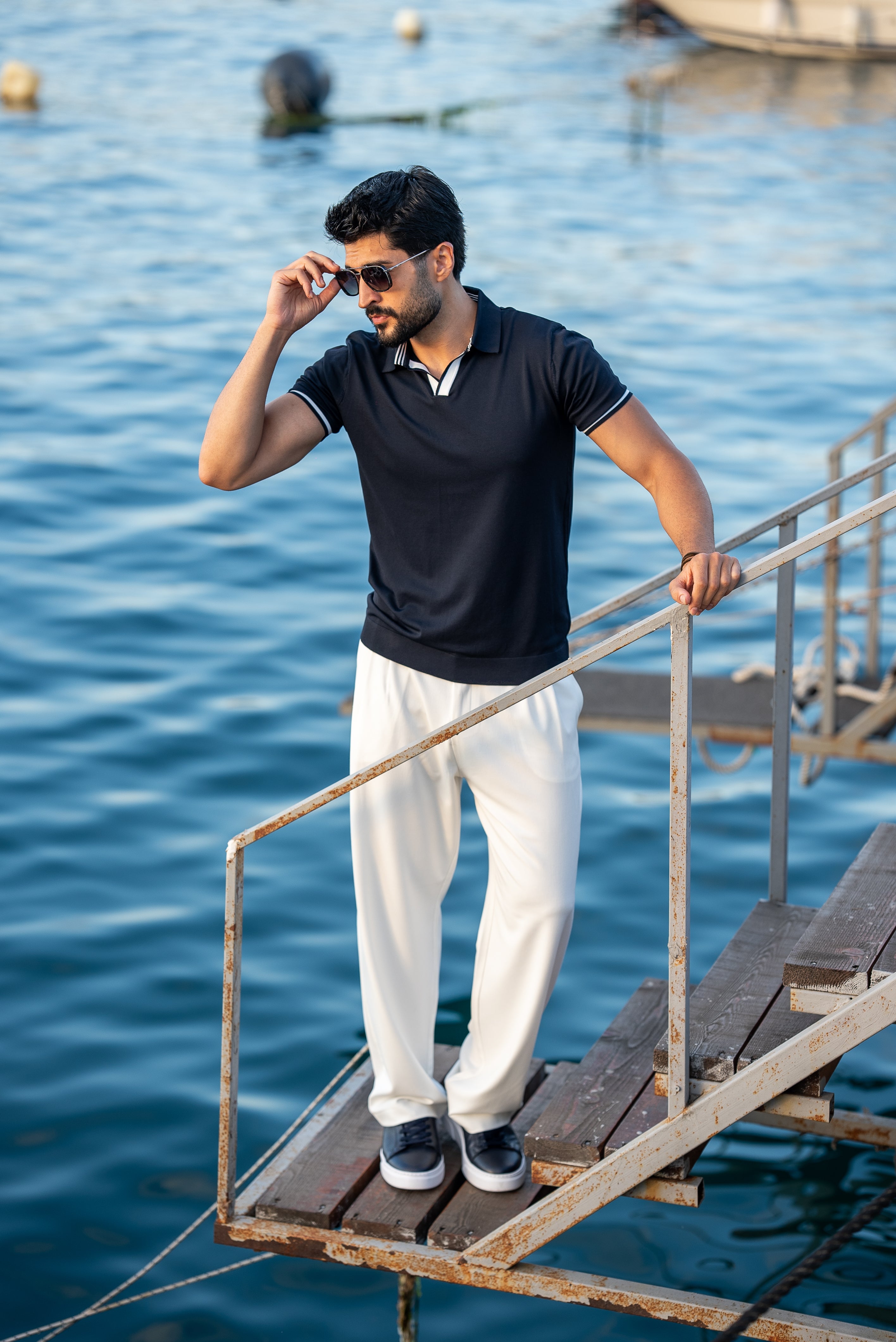 Men's Navy Blue Polo Collar T-Shirt