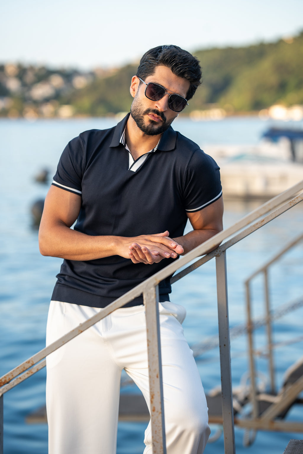 Men's Navy Blue Polo Collar T-Shirt