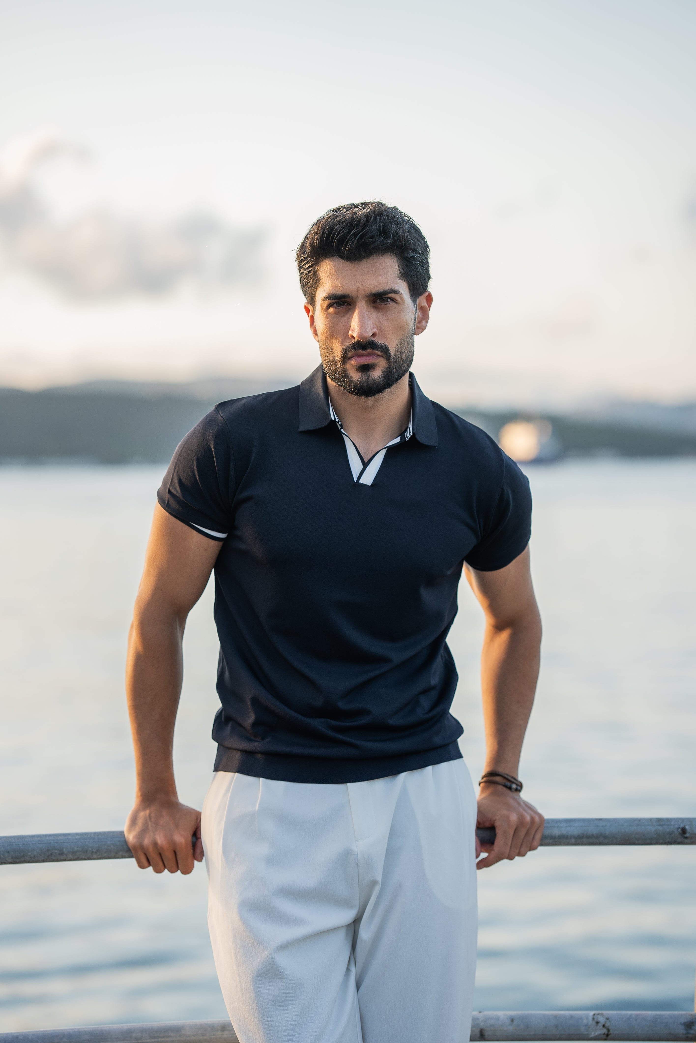 Men's Navy Blue Polo Collar T-Shirt