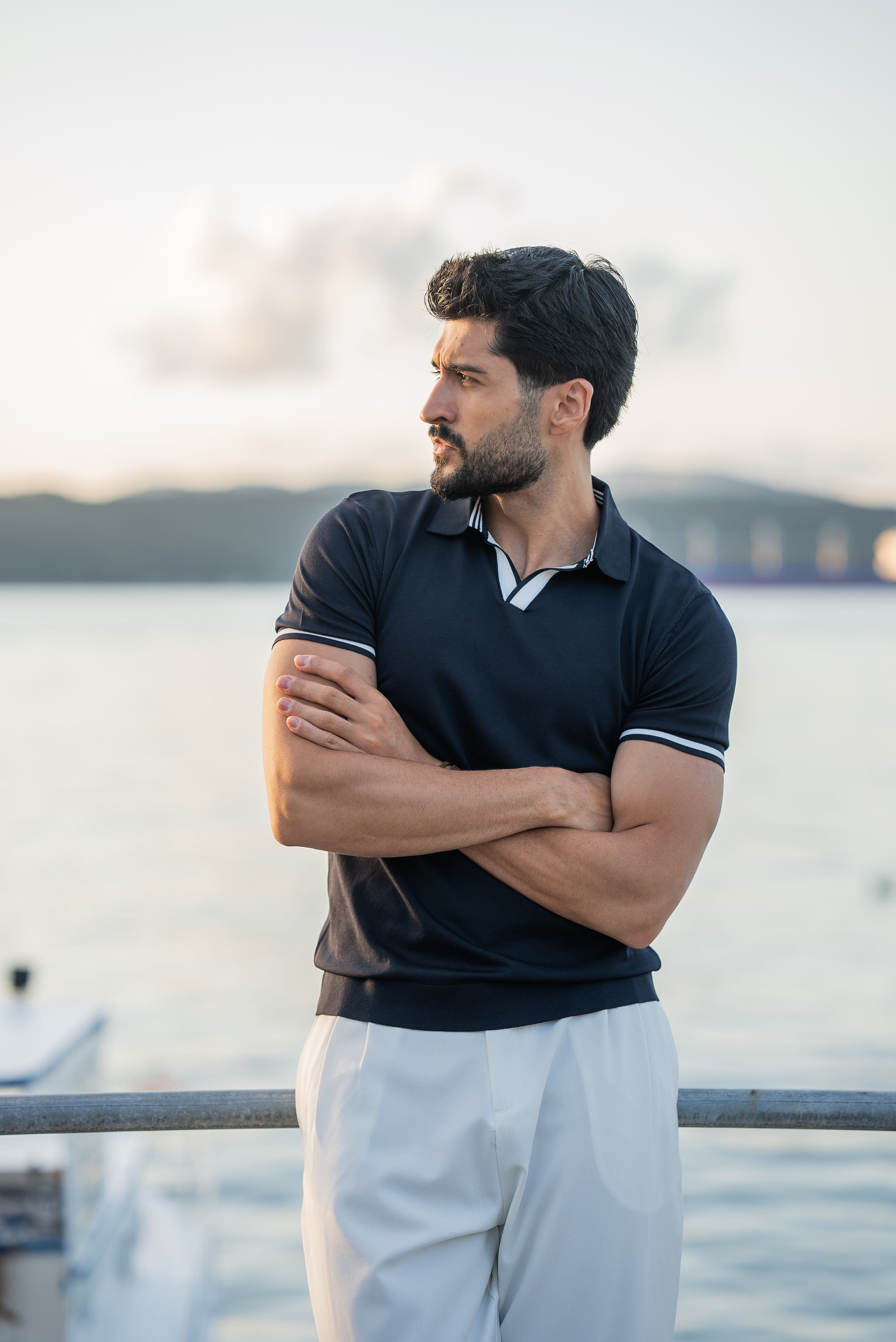 Men's Black Polo Collar T-Shirt