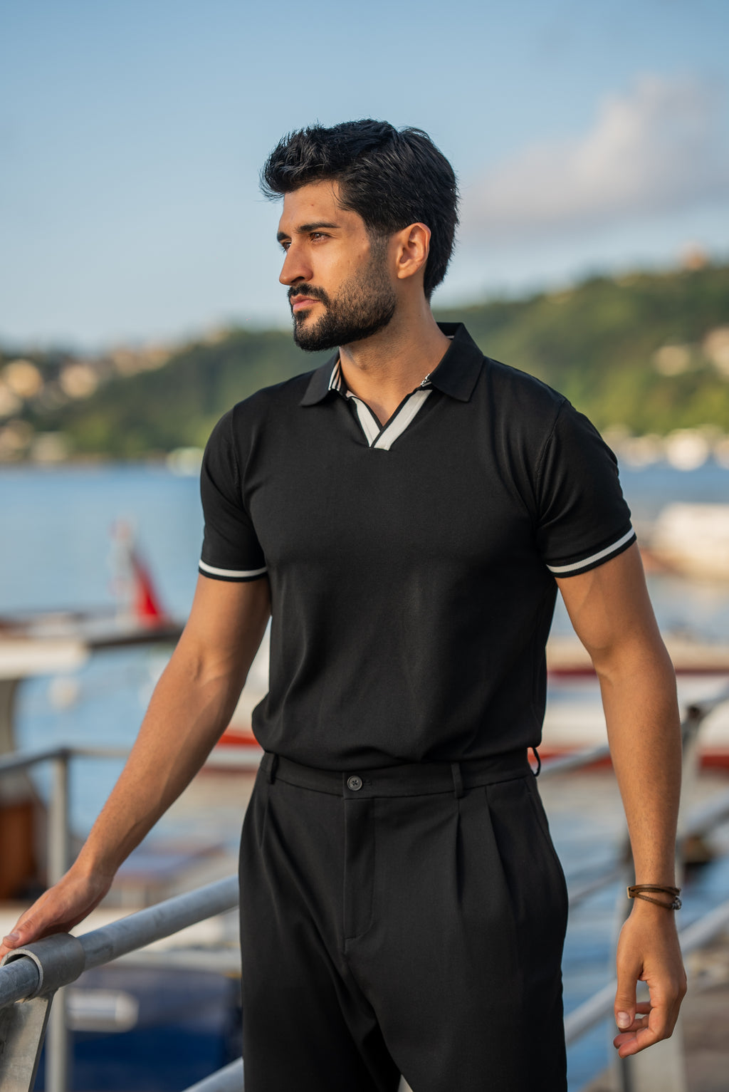 Men's Black Polo Collar T-Shirt