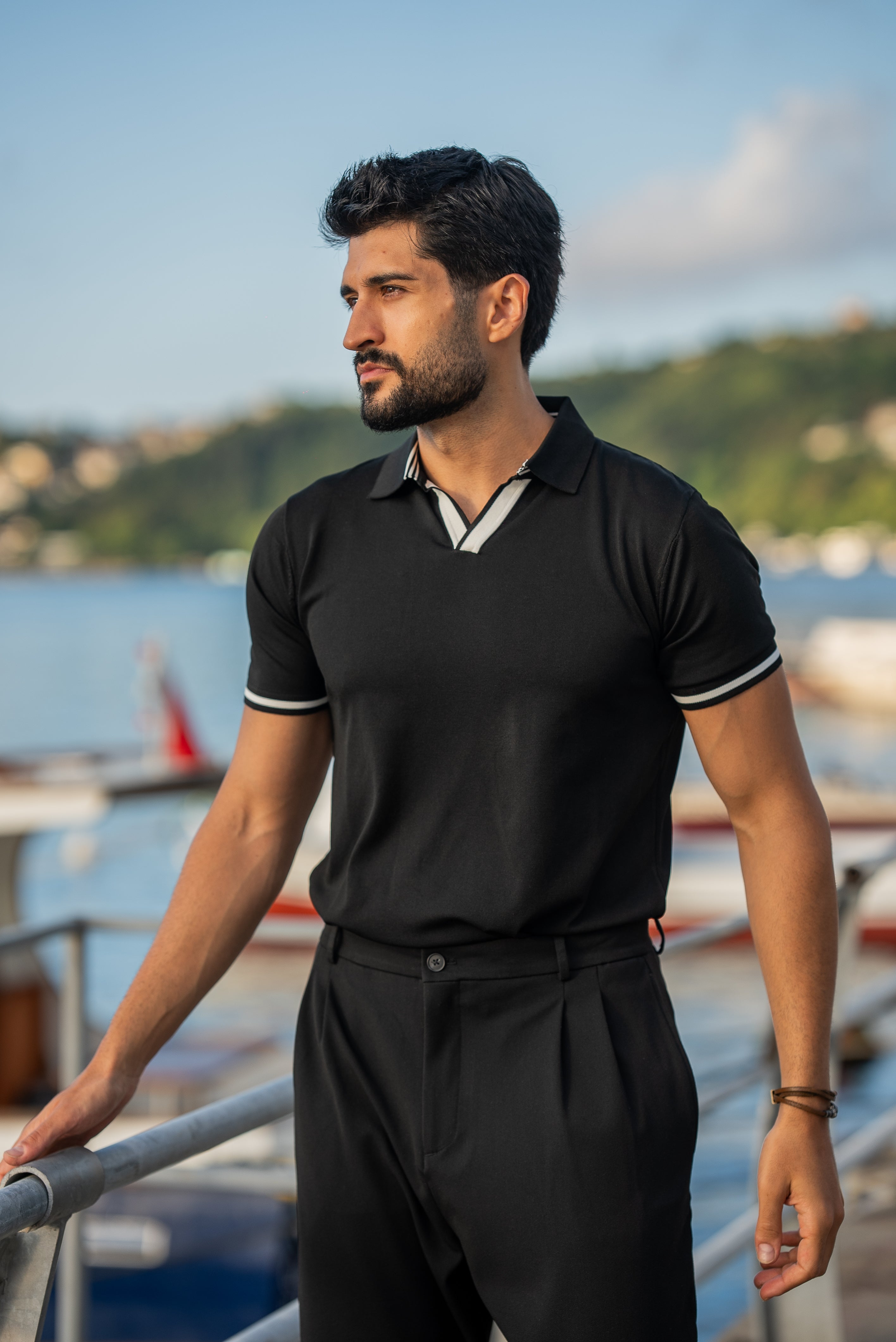 Men's Black Polo Collar T-Shirt
