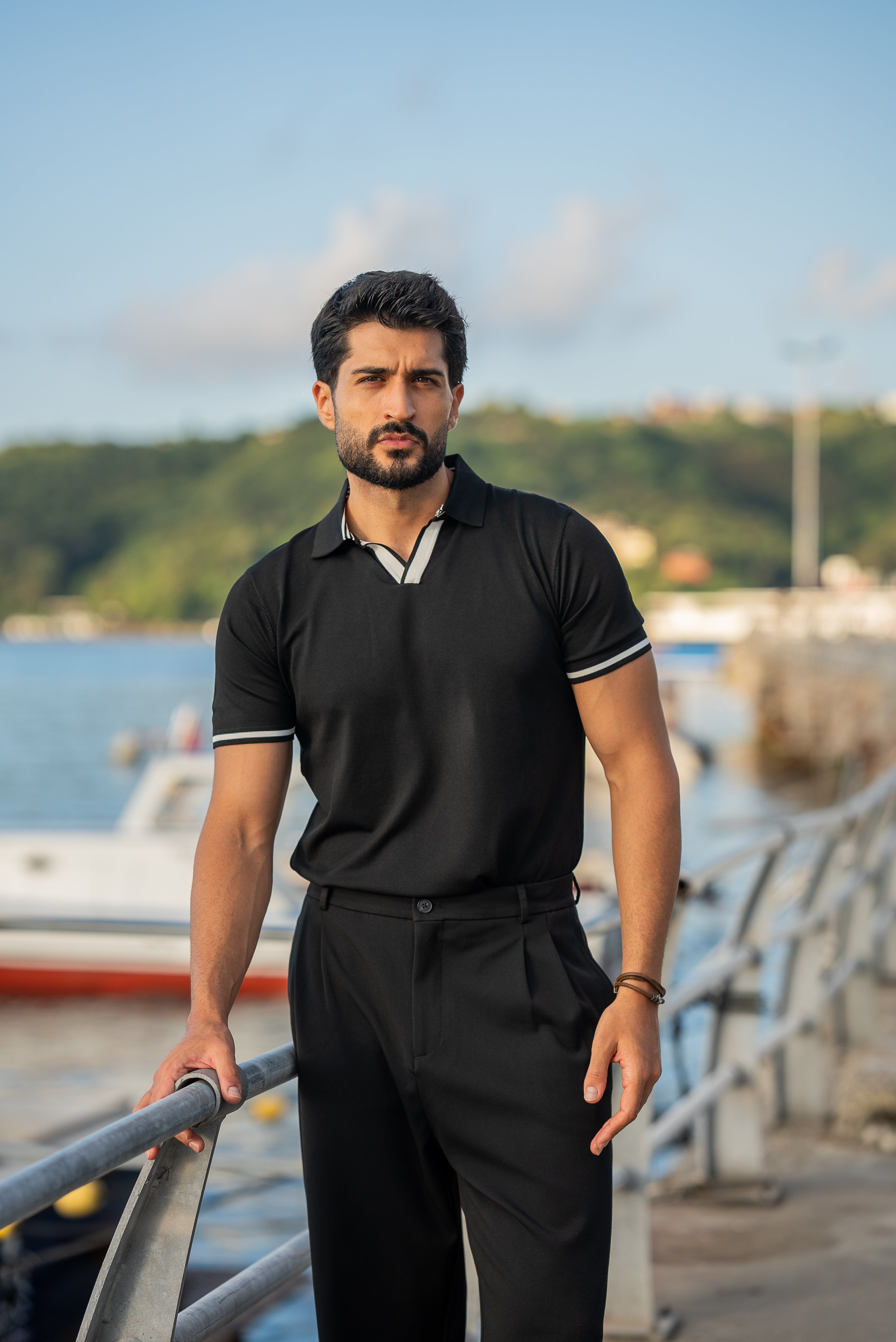 Men's Black Polo Collar T-Shirt