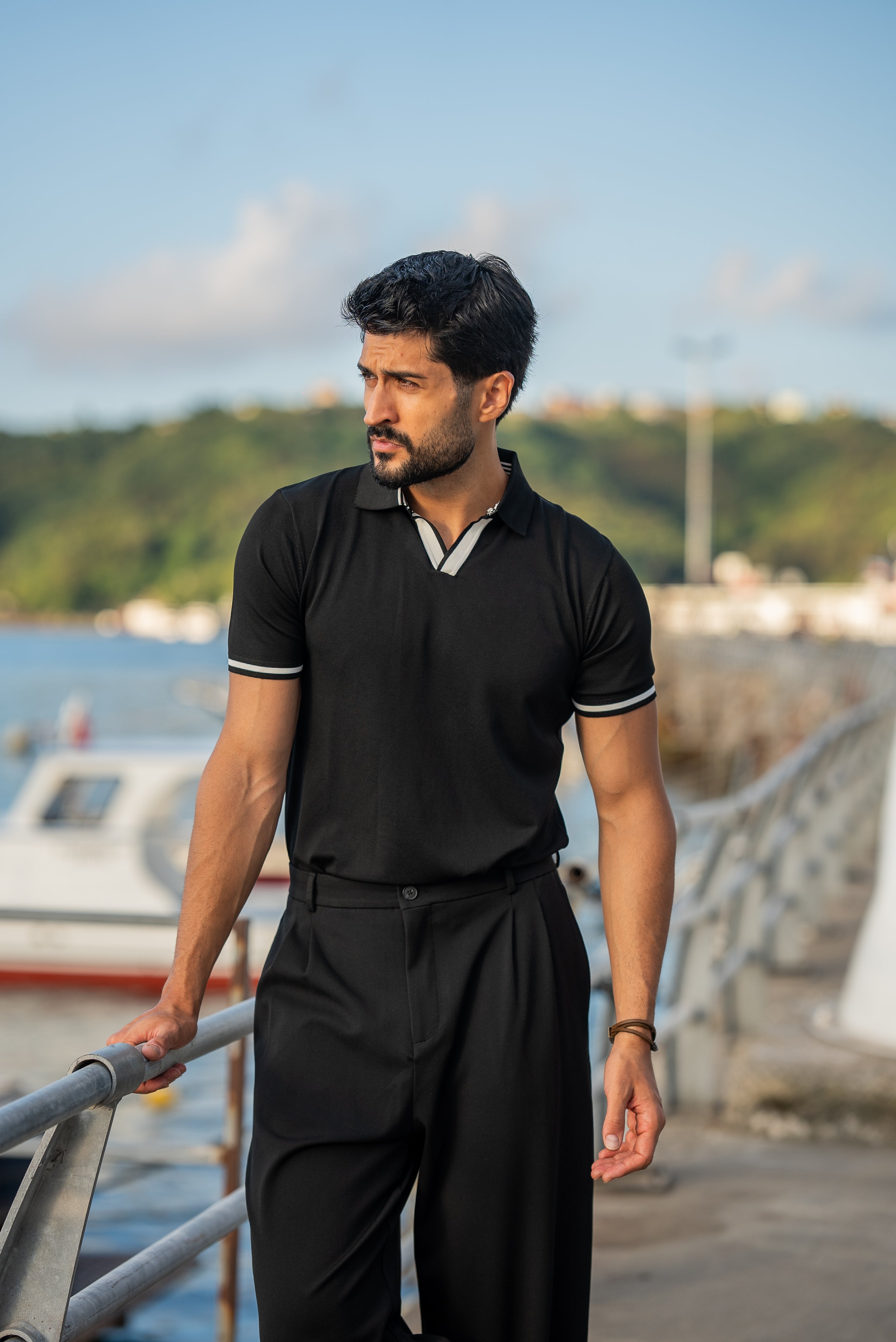 Men's Black Polo Collar T-Shirt