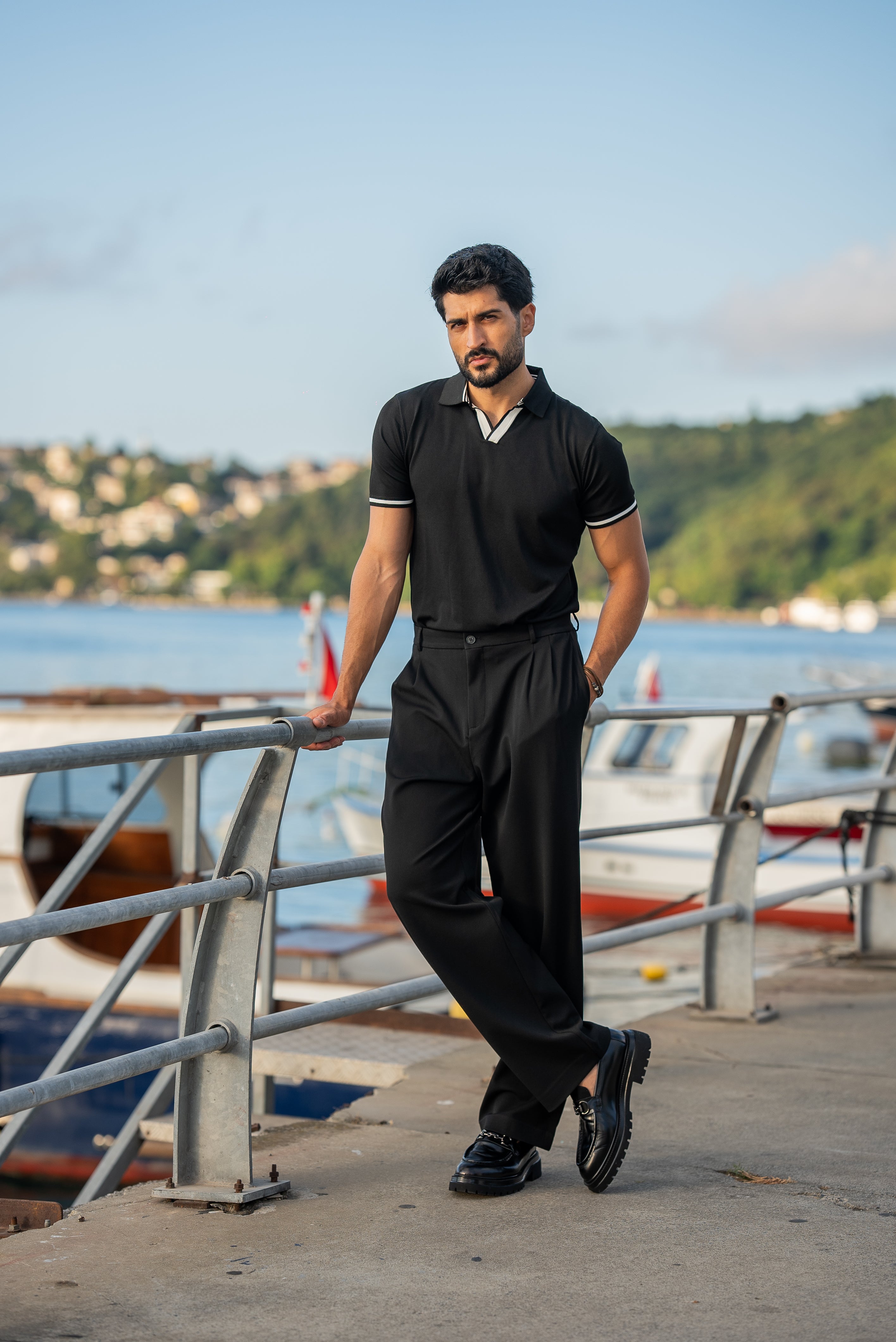 Men's Black Polo Collar T-Shirt