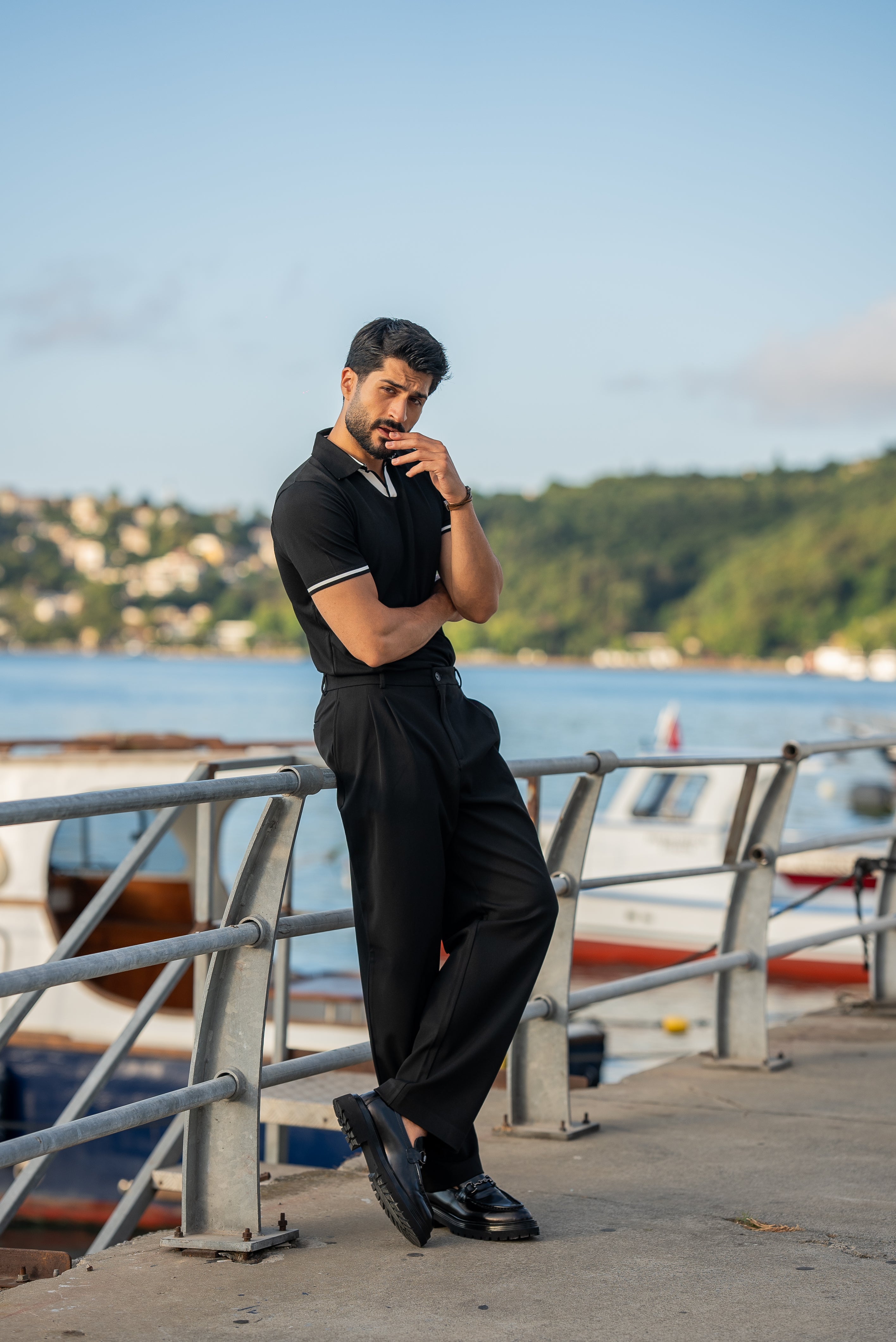 Men's Black Polo Collar T-Shirt