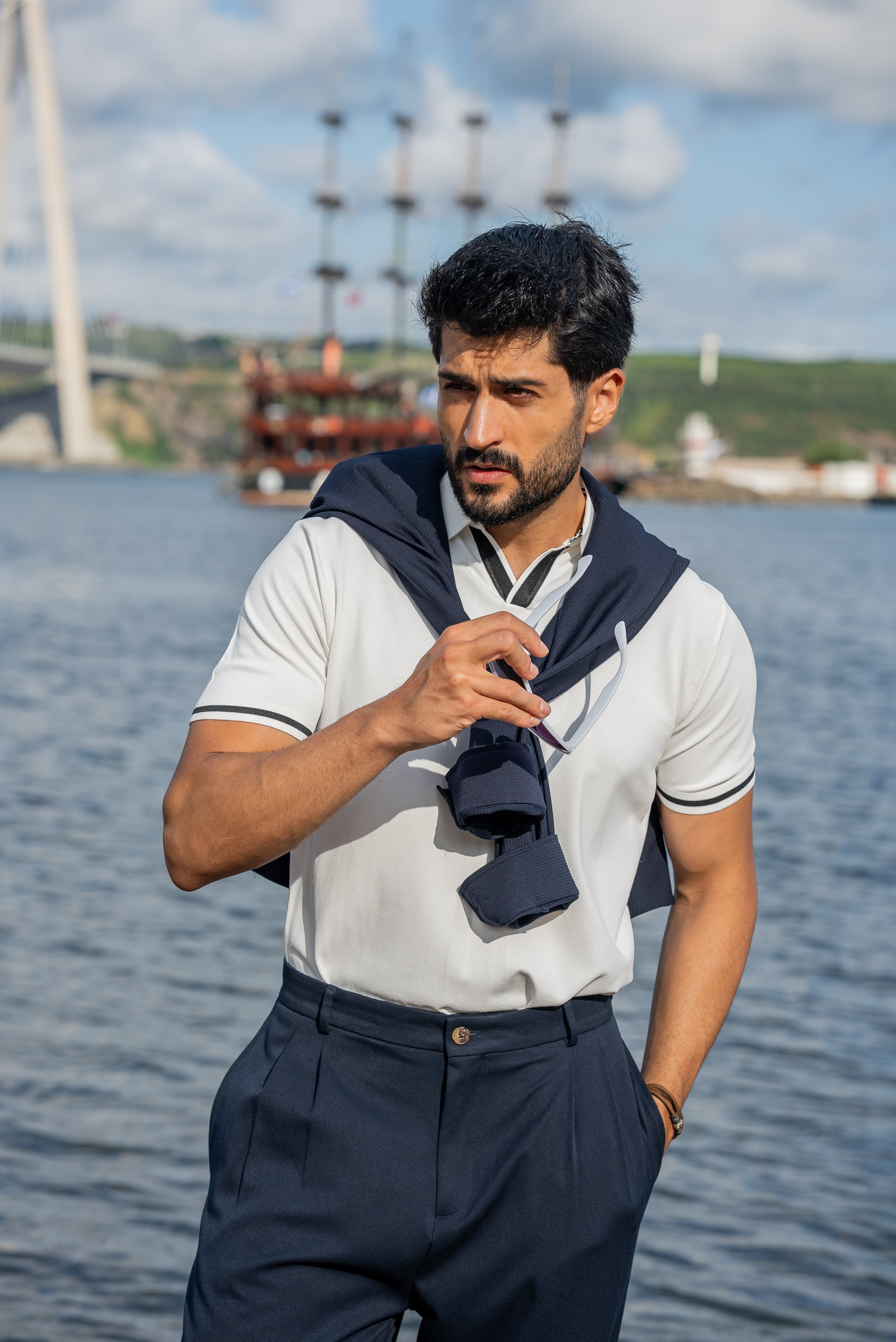 Men's White Polo Collar T-Shirt