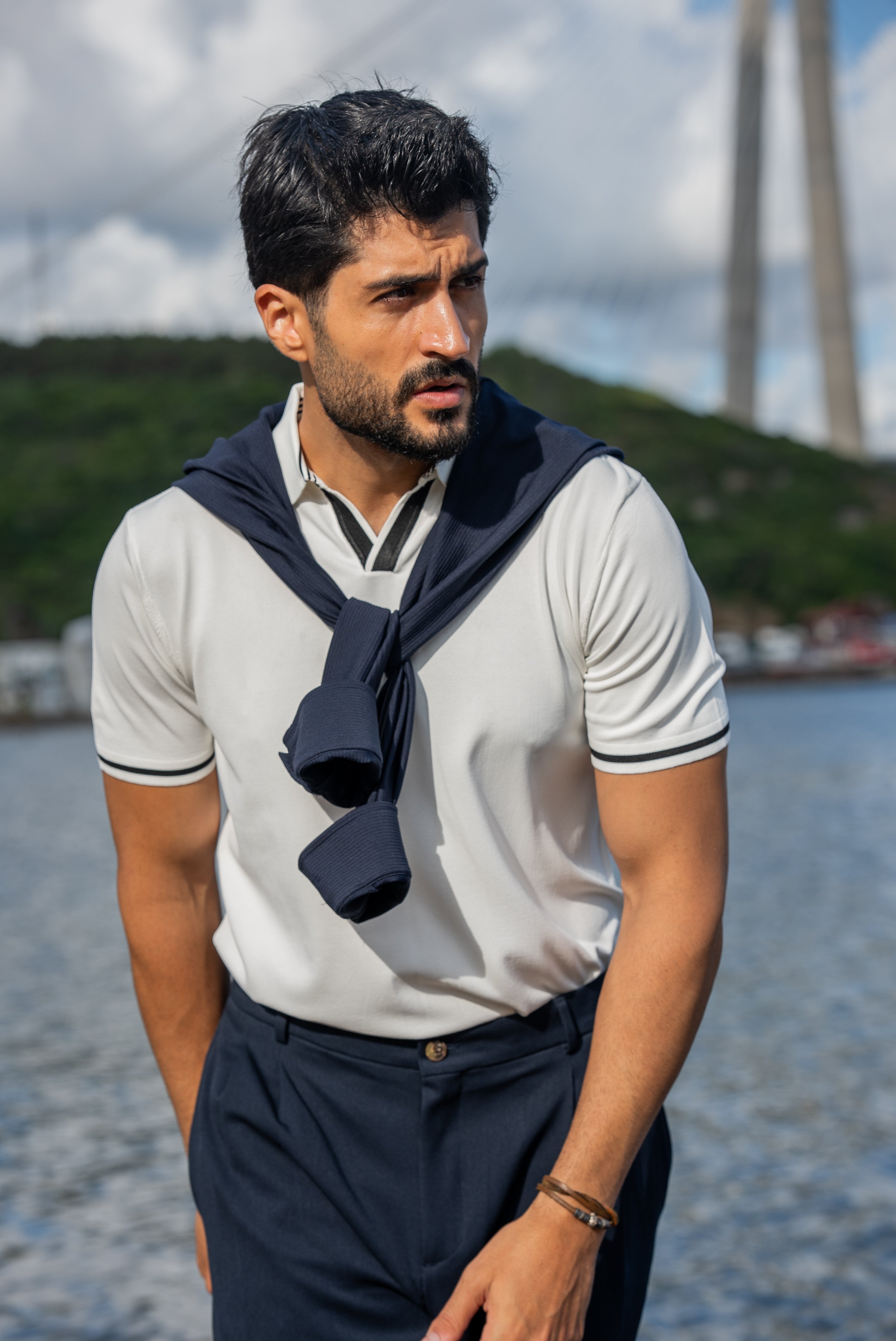 Men's White Polo Collar T-Shirt