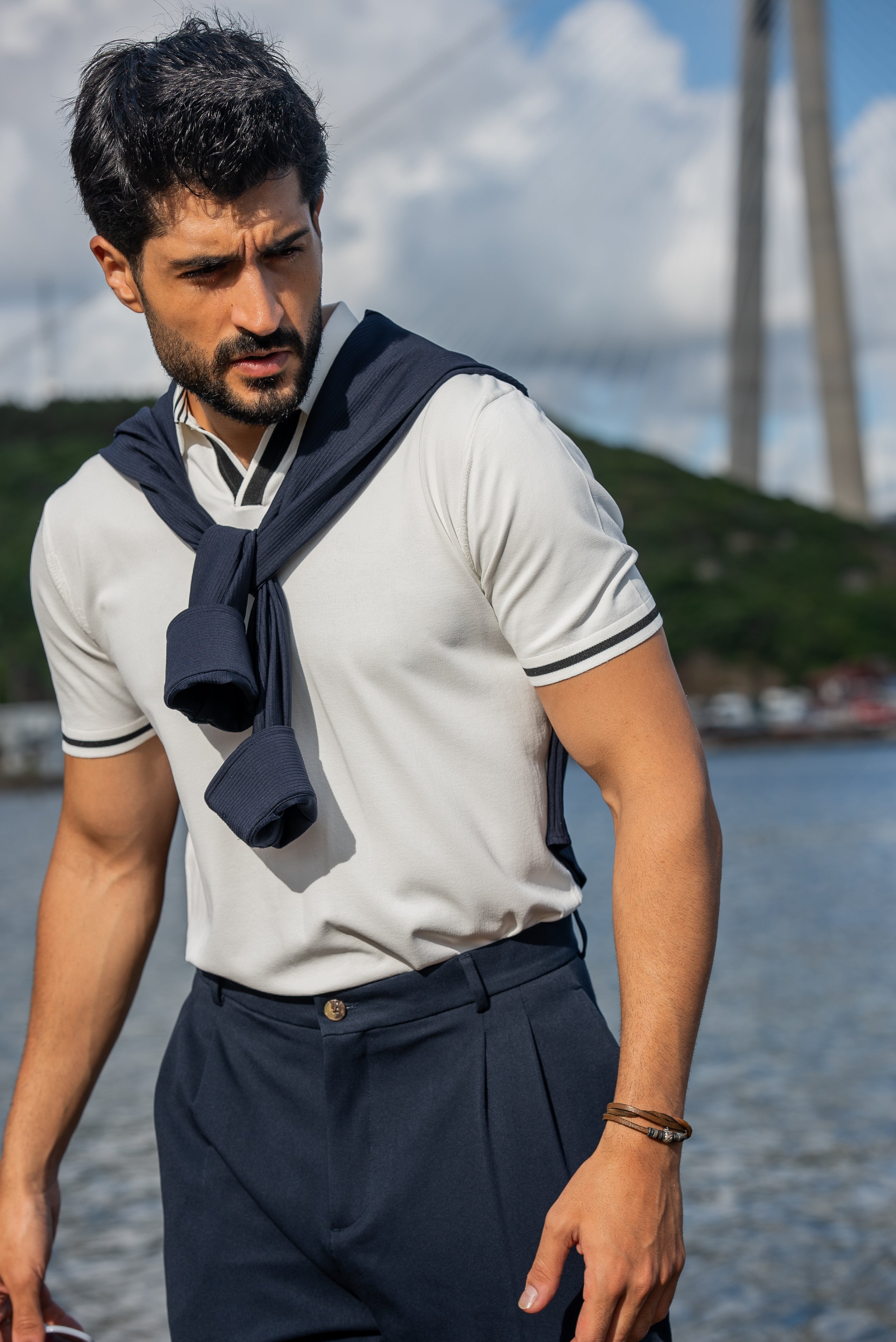 Men's White Polo Collar T-Shirt
