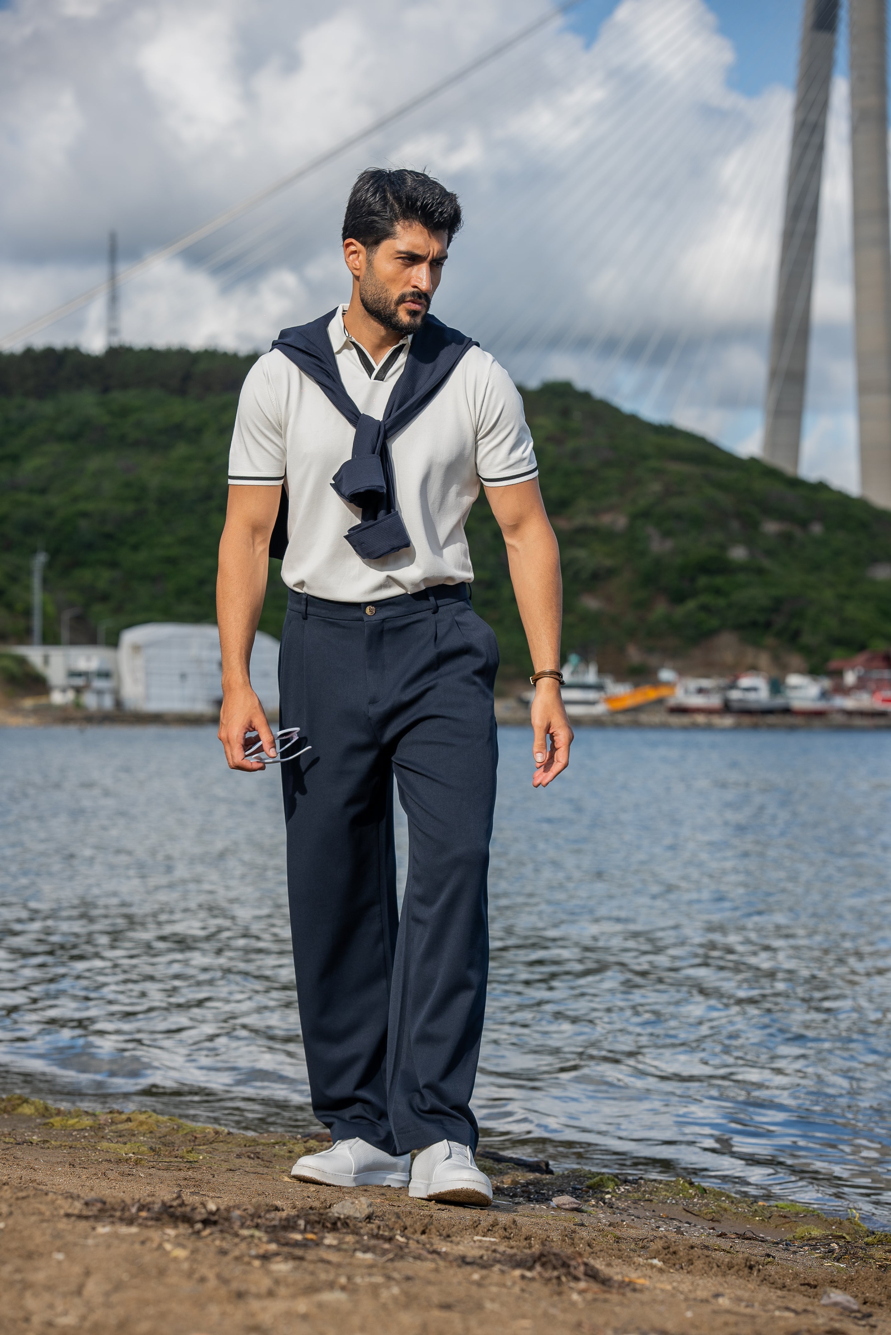 Men's White Polo Collar T-Shirt