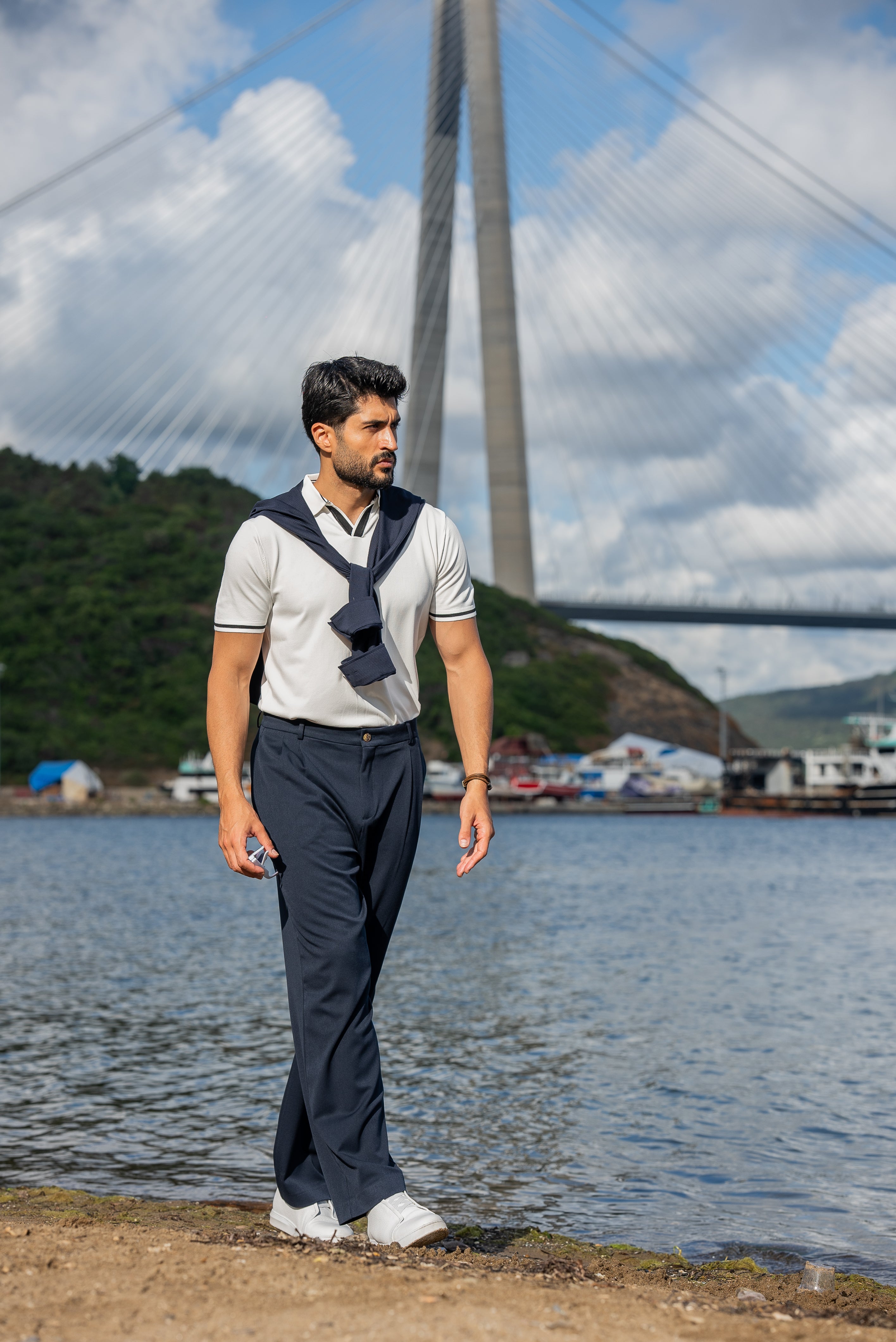 Men's White Polo Collar T-Shirt