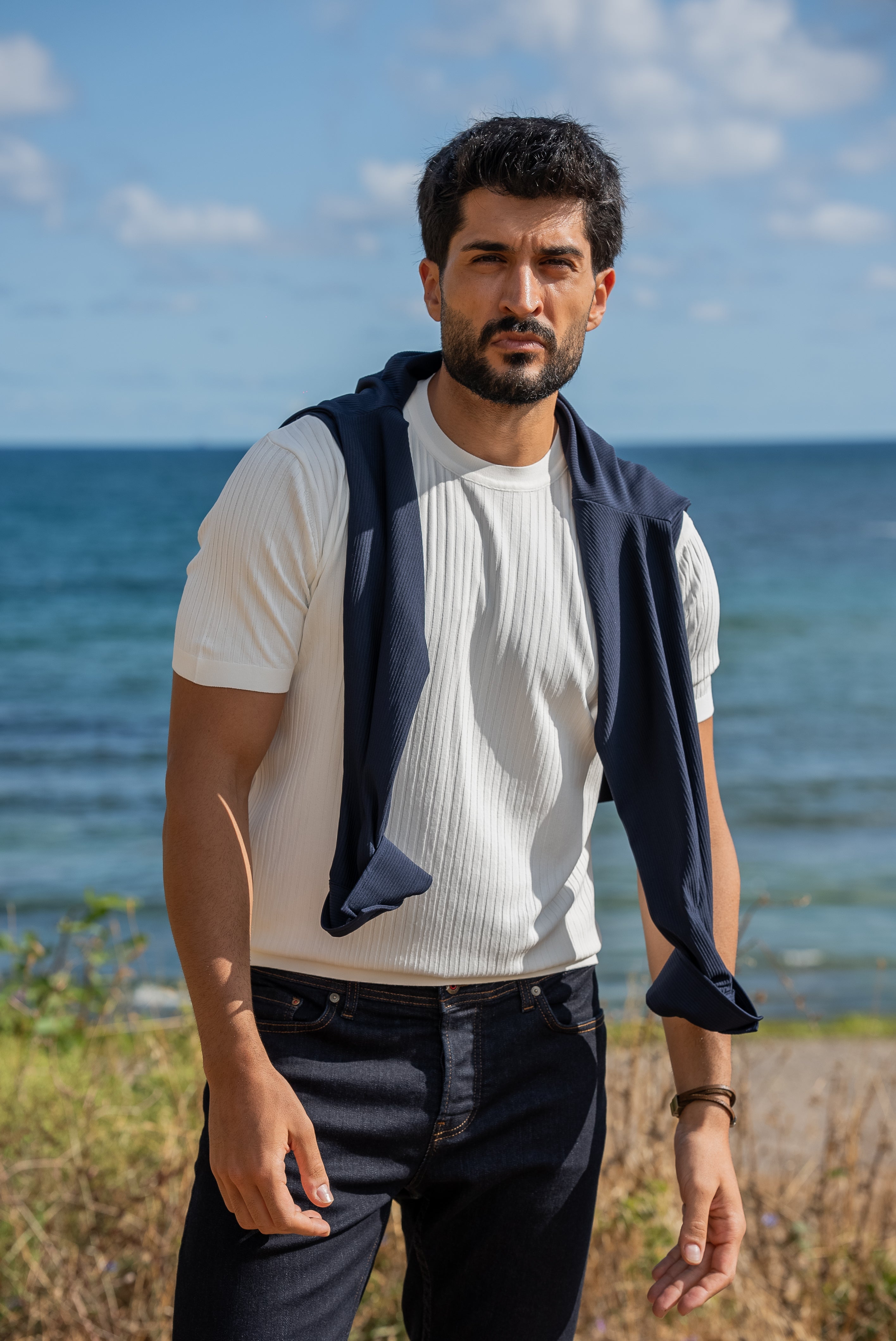 Men's White Knit T-Shirt