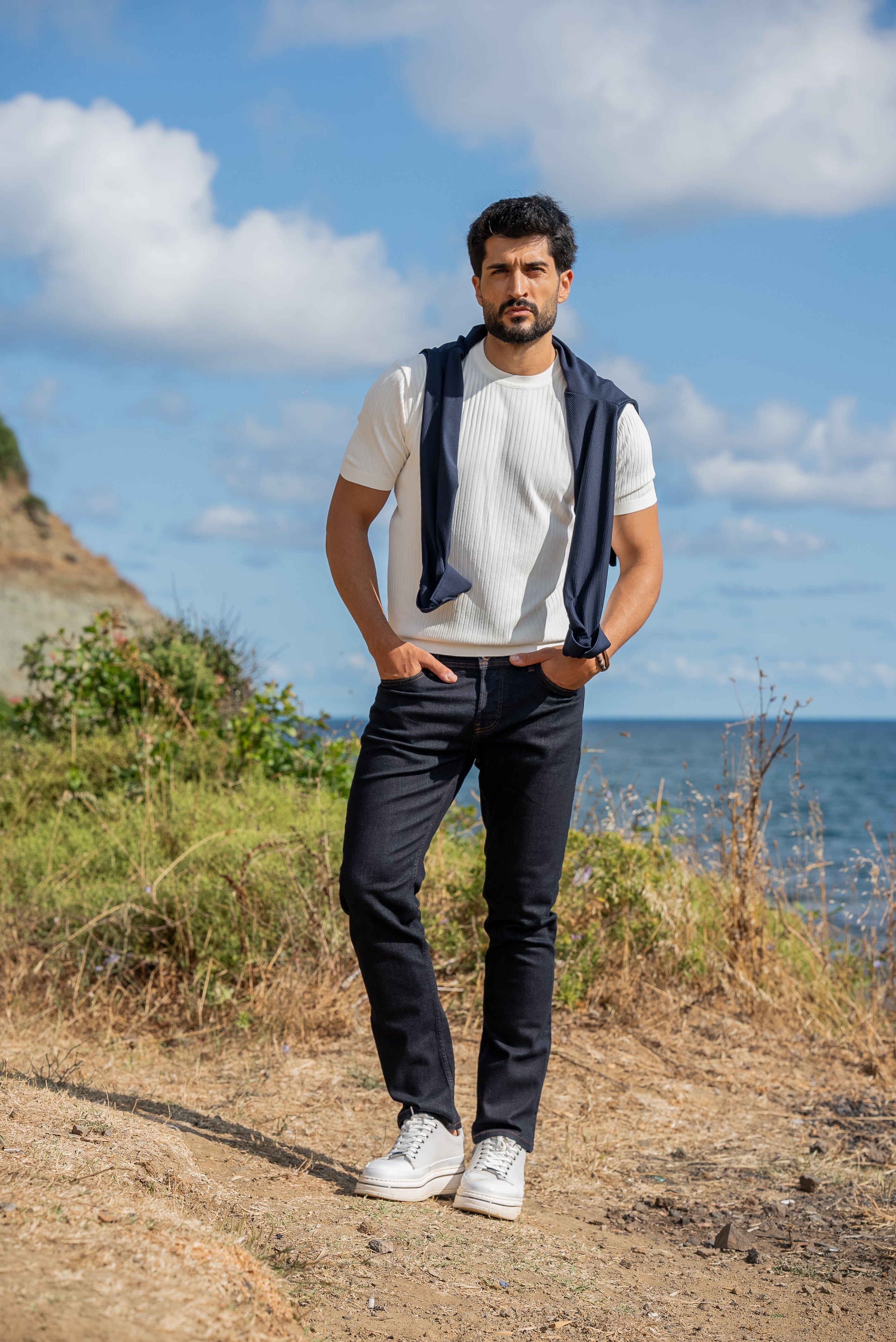 Men's White Knit T-Shirt
