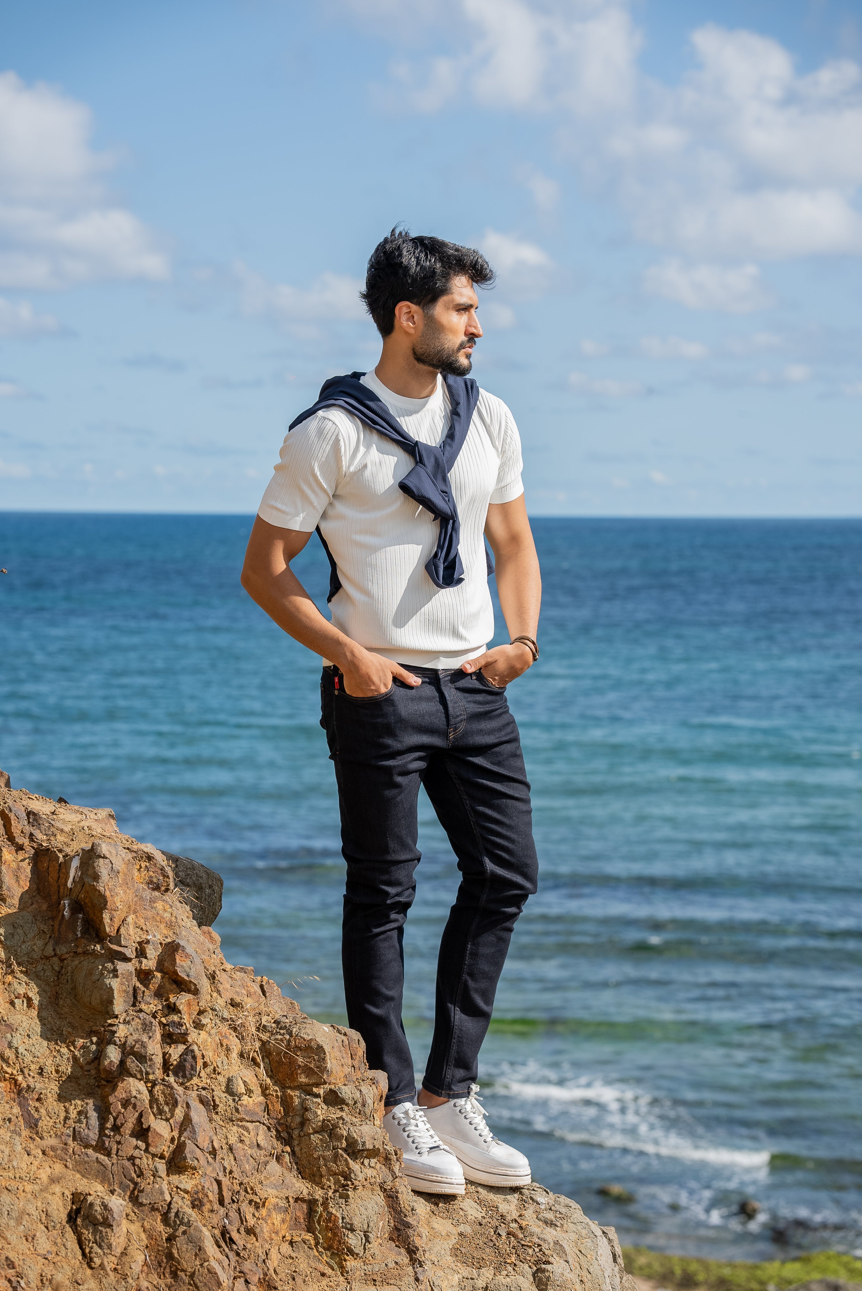 Men's White Knit T-Shirt