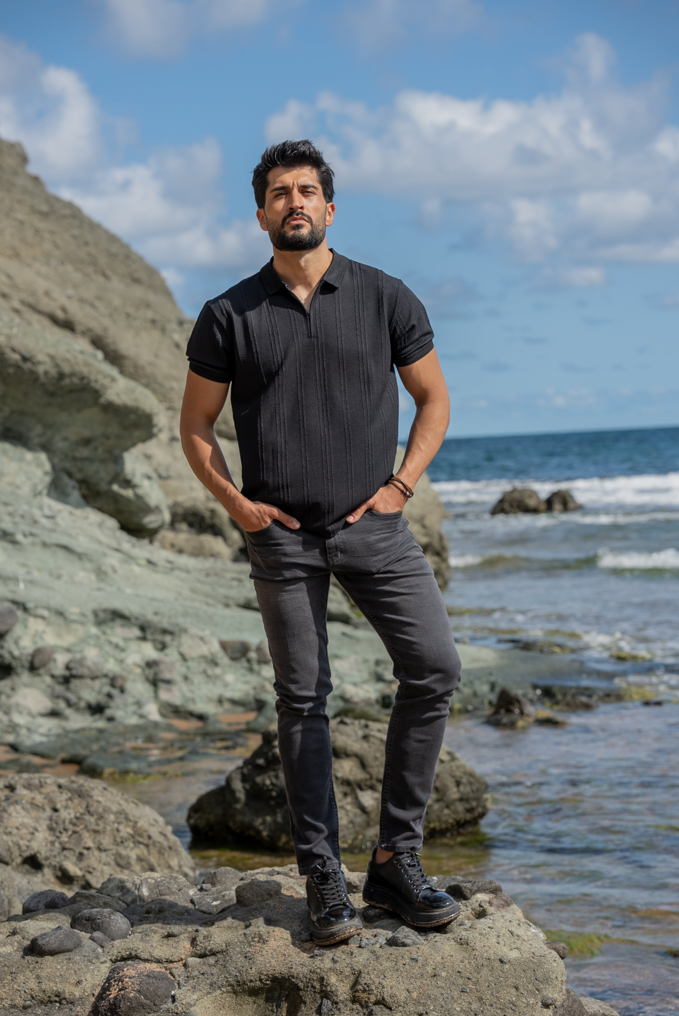 Men's Black Polo Knit T-shirt