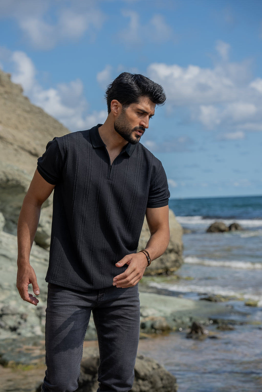 Men's Black Polo Knit T-shirt