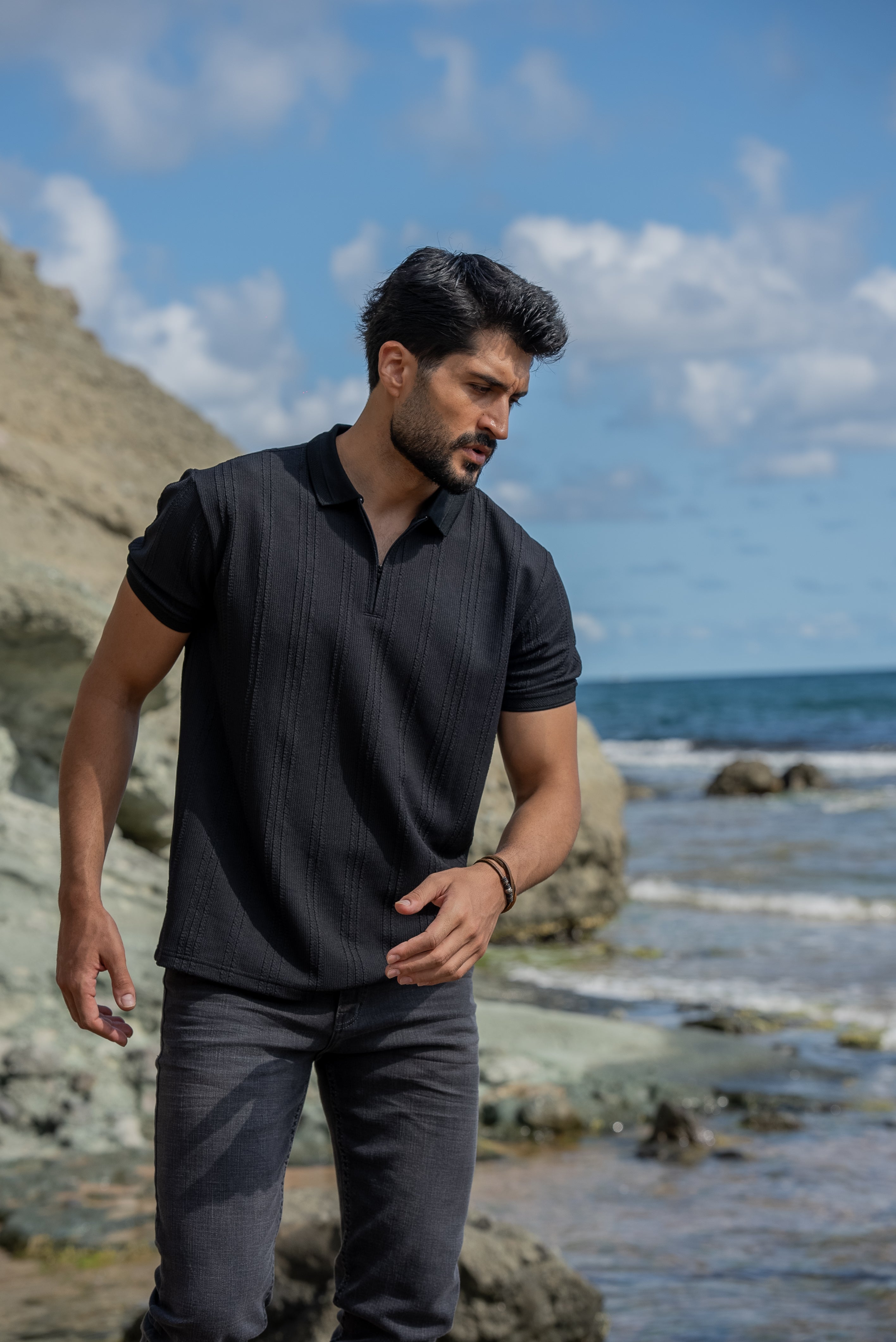 Men's Black Polo Knit T-shirt
