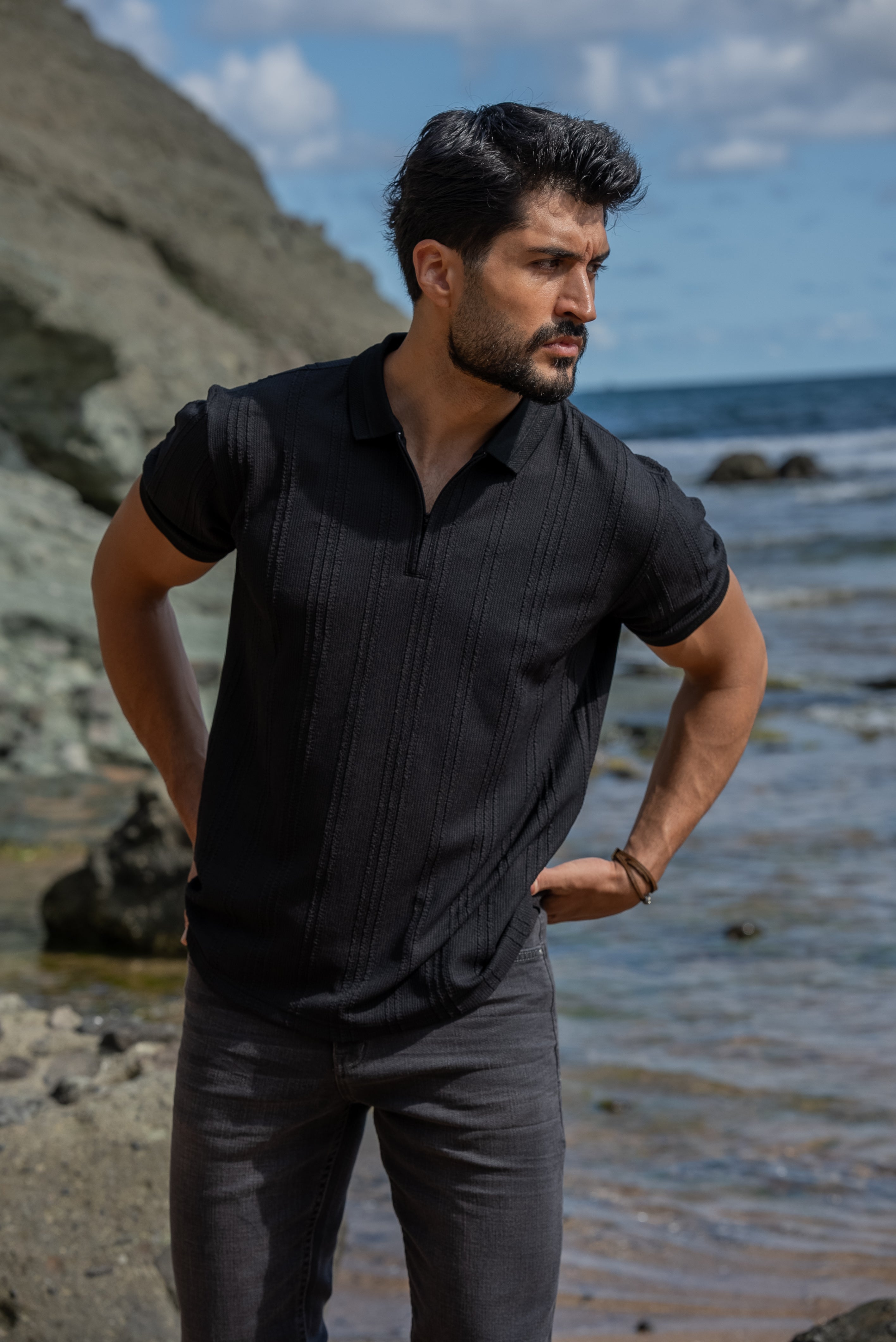 Men's Black Polo Knit T-shirt