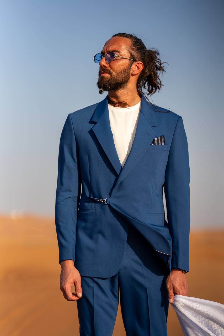 Men's Blue Slim-Fit 3-Piece Groom Suit