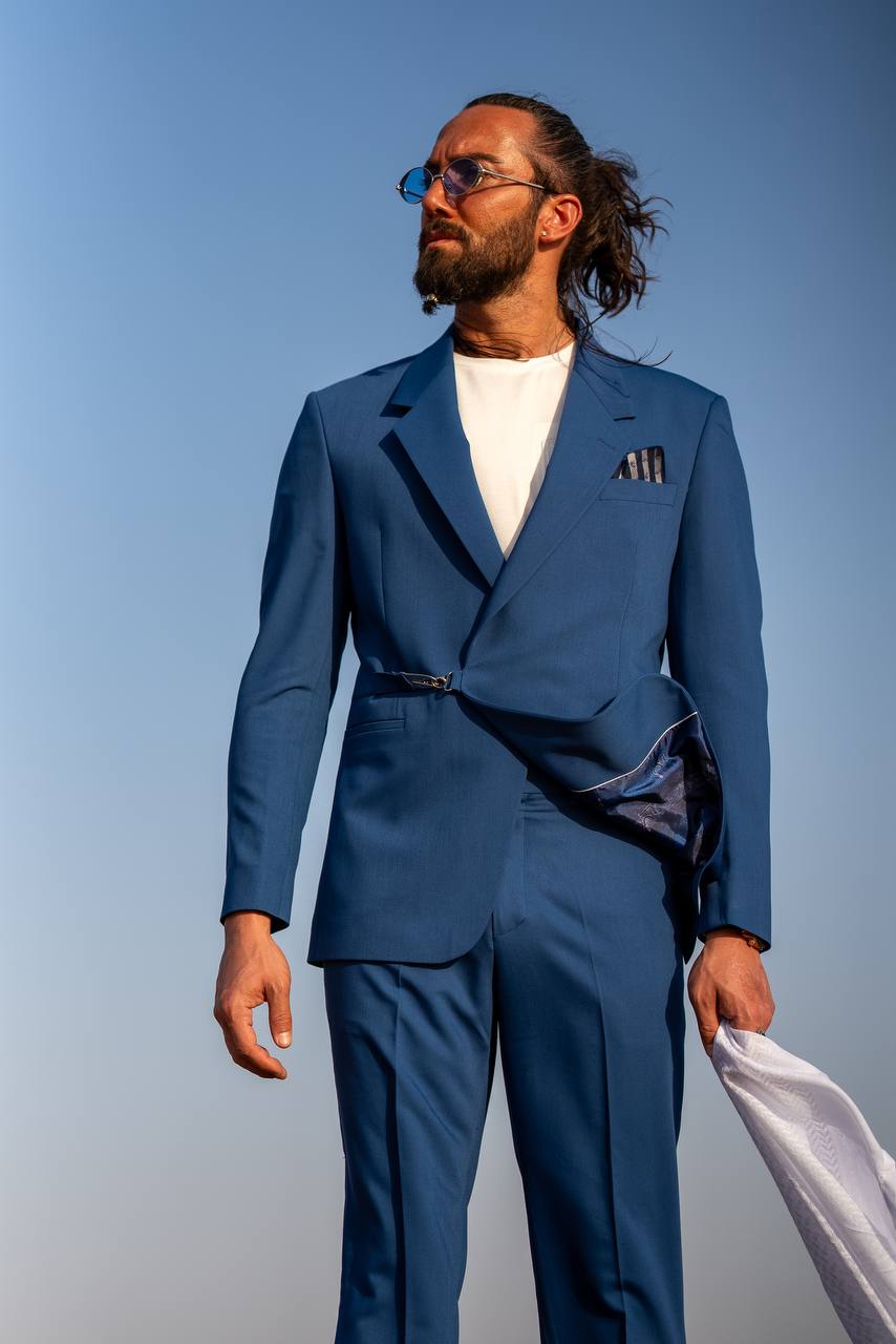 Men's Blue Slim-Fit 3-Piece Groom Suit