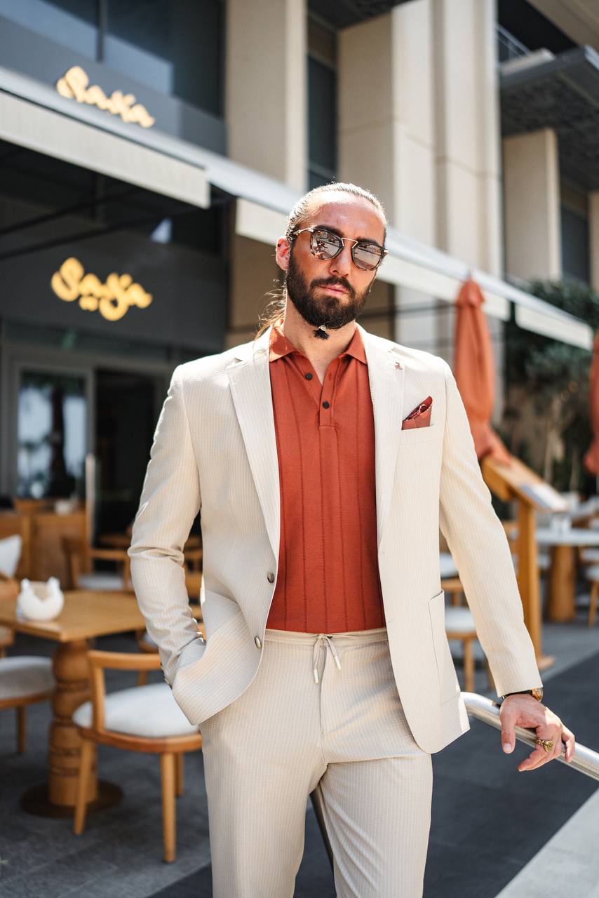 Men's Beige Pinstripe Men's Summer Suit