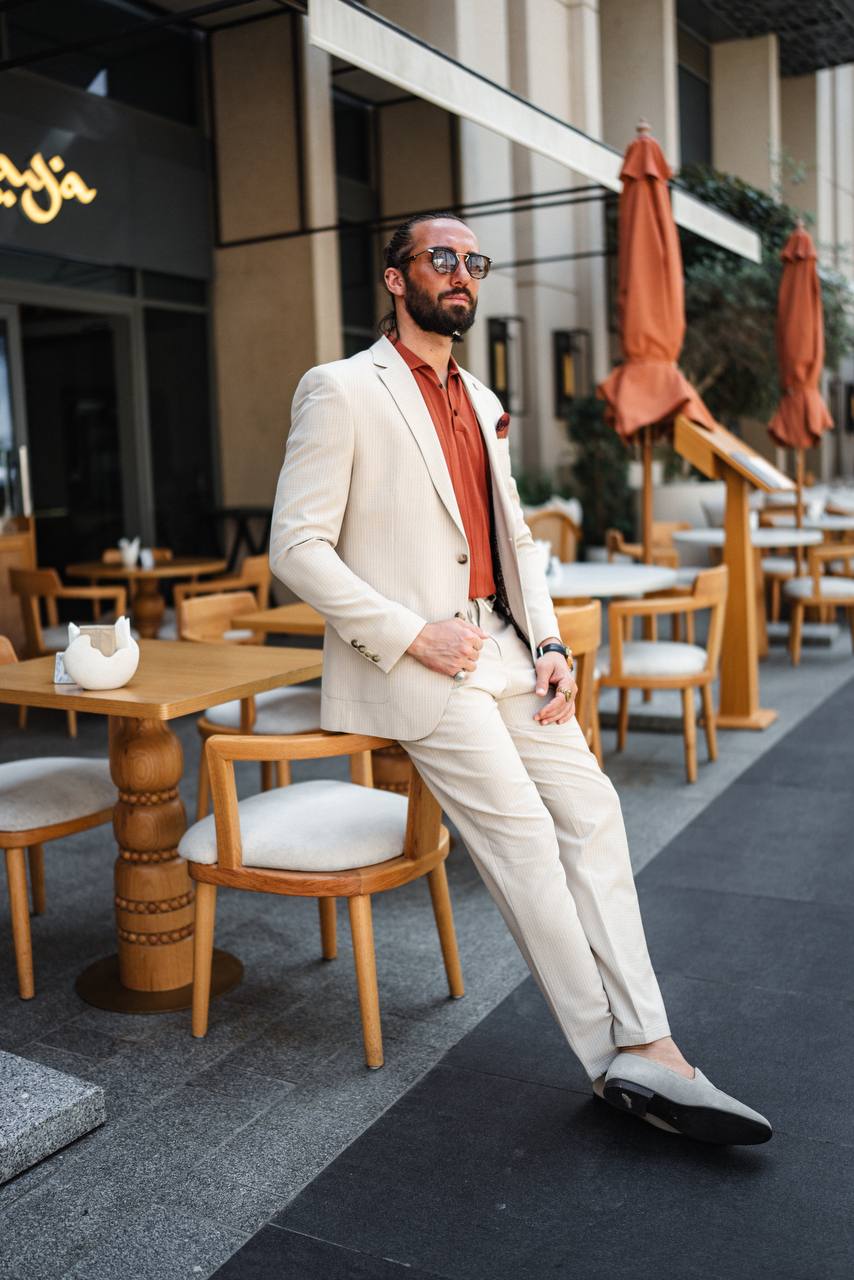 Men's Beige Pinstripe Men's Summer Suit