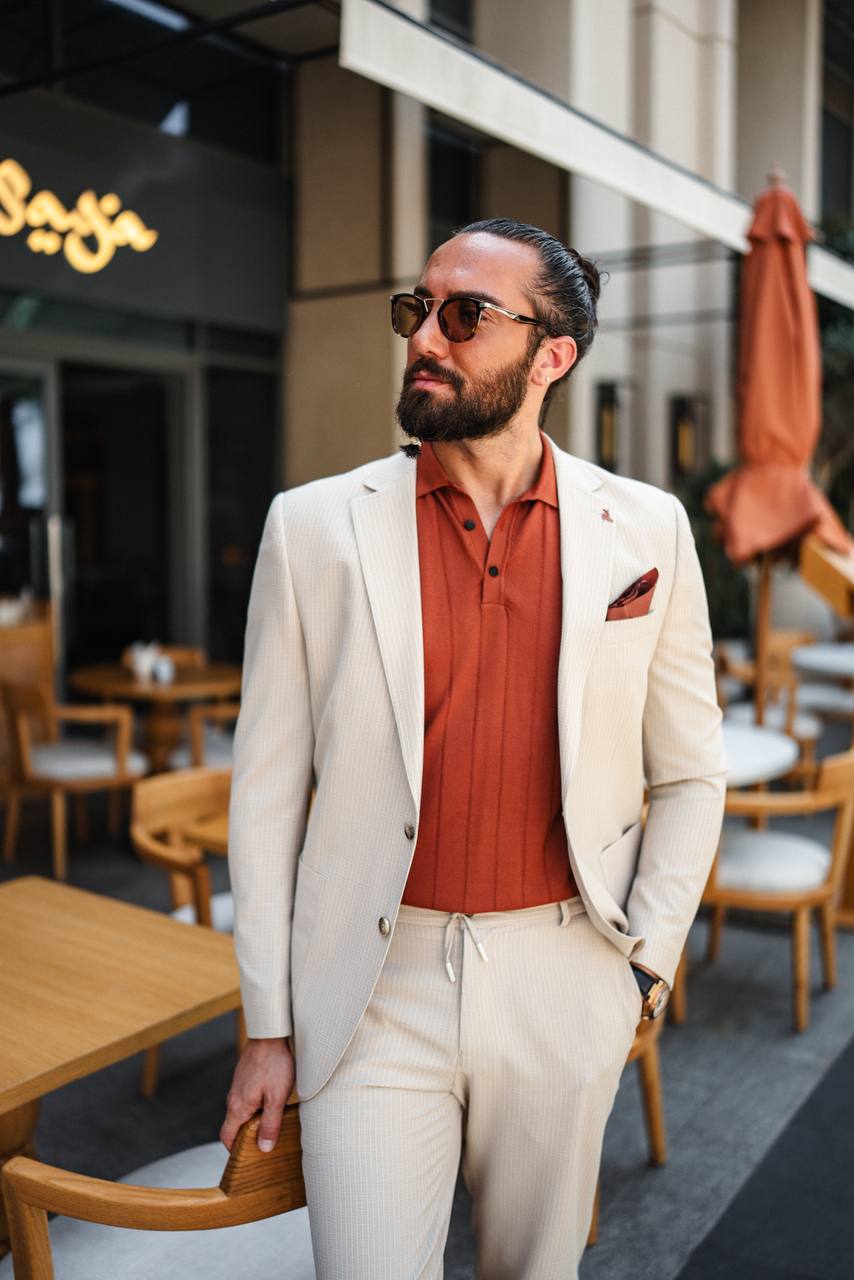 Men's Beige Pinstripe Men's Summer Suit