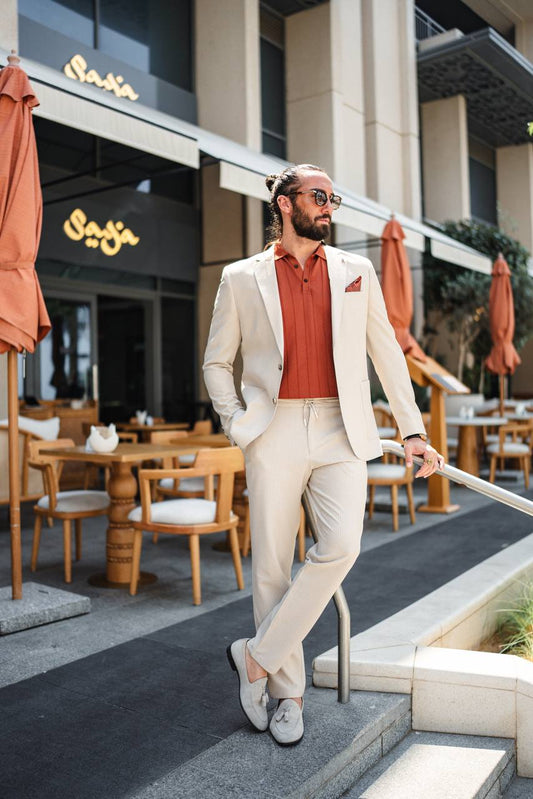 Men's Beige Pinstripe Men's Summer Suit