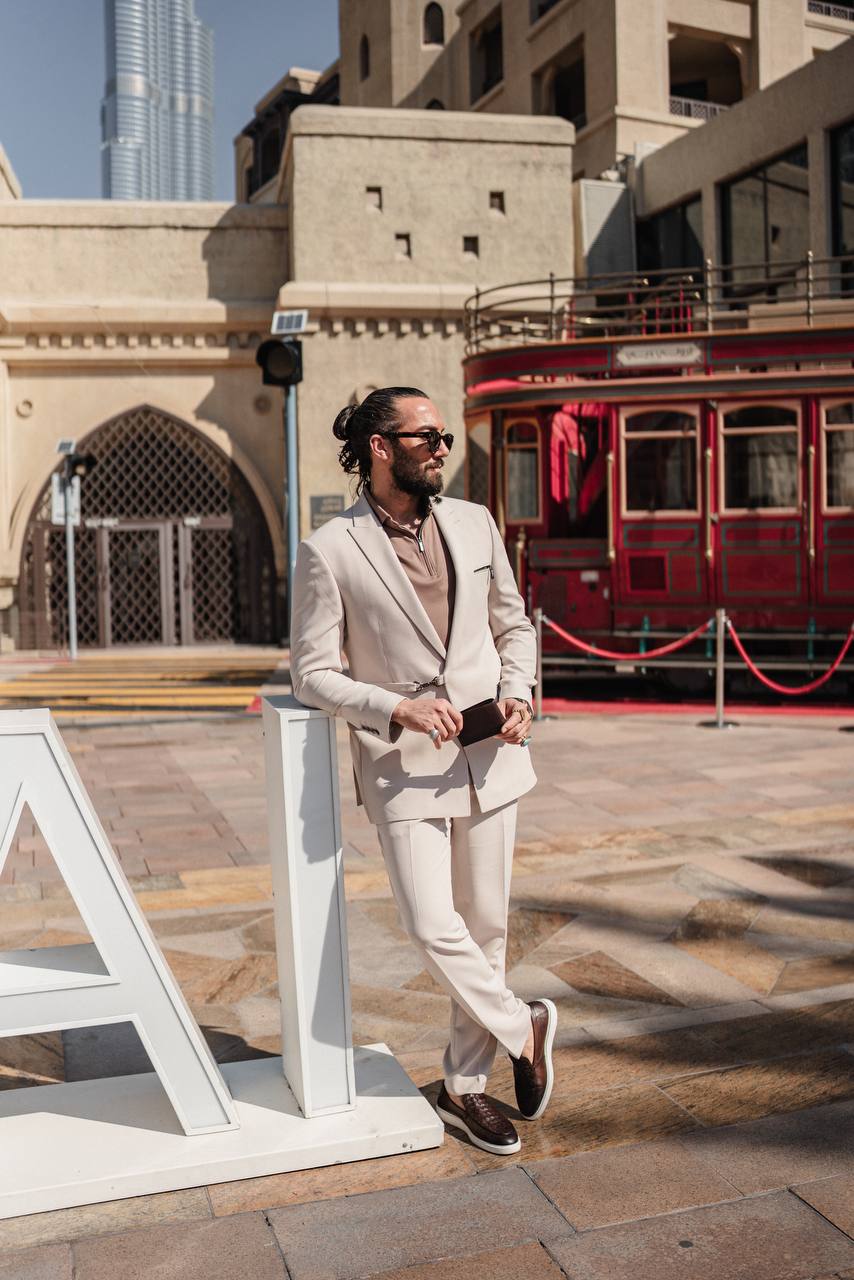 Men's Beige Tailored Slim-Fit Suit