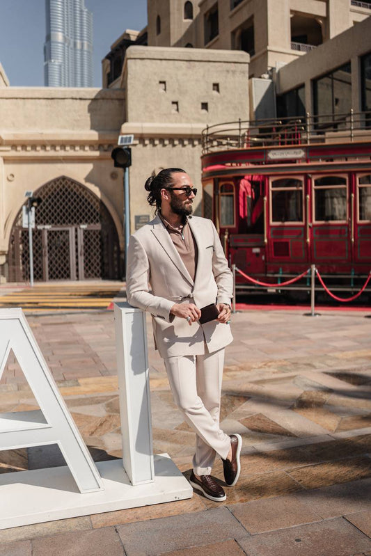 Men's Beige Tailored Slim-Fit Suit