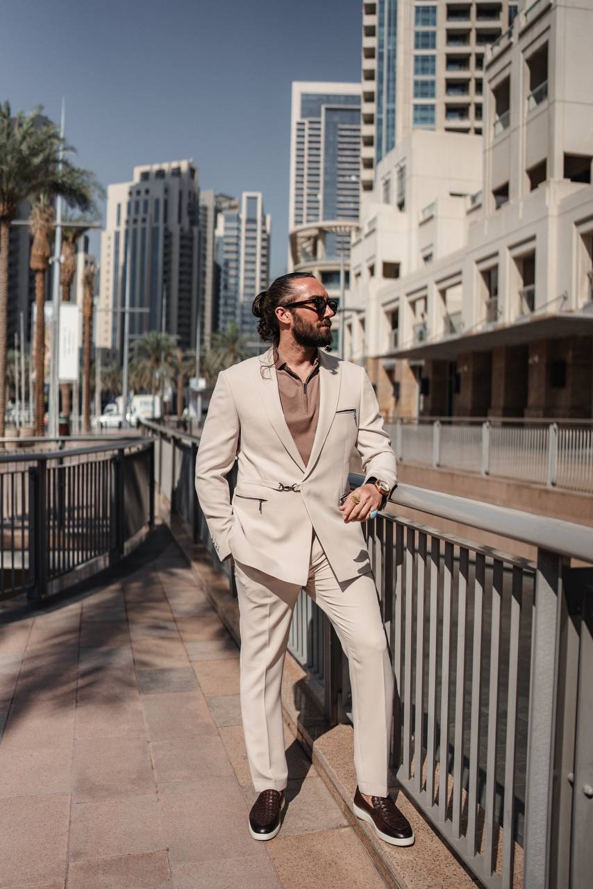 Men's Beige Tailored Slim-Fit Suit