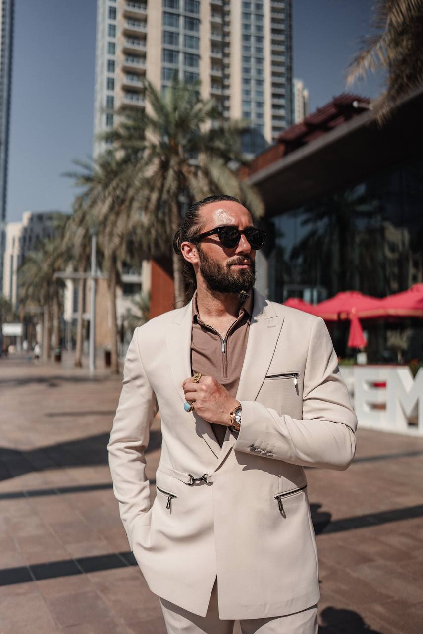 Men's Beige Tailored Slim-Fit Suit