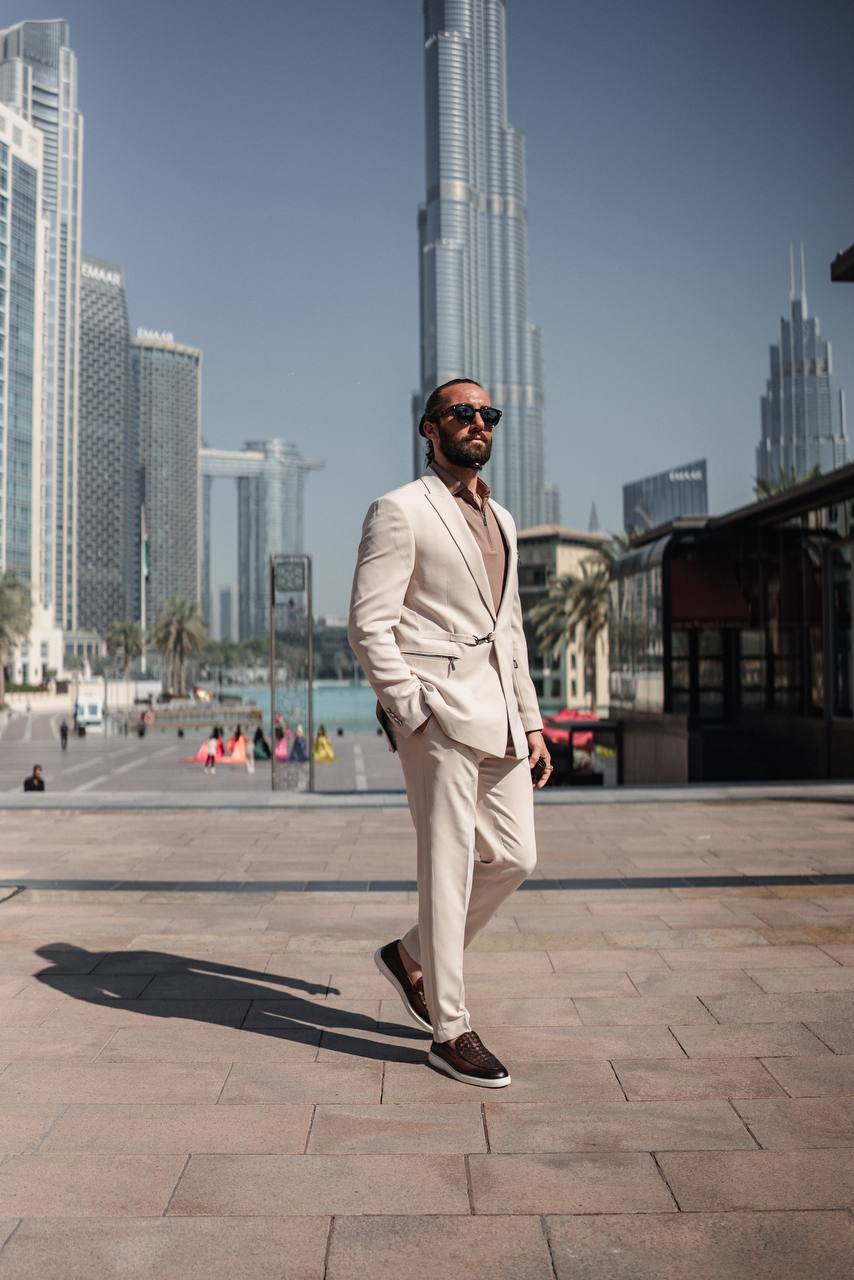 Men's Beige Tailored Slim-Fit Suit