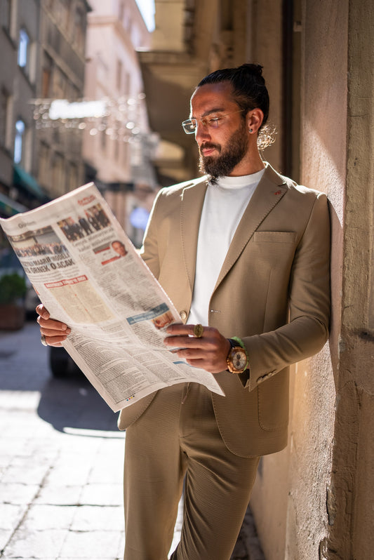Men's Camel Textured Summer Suit