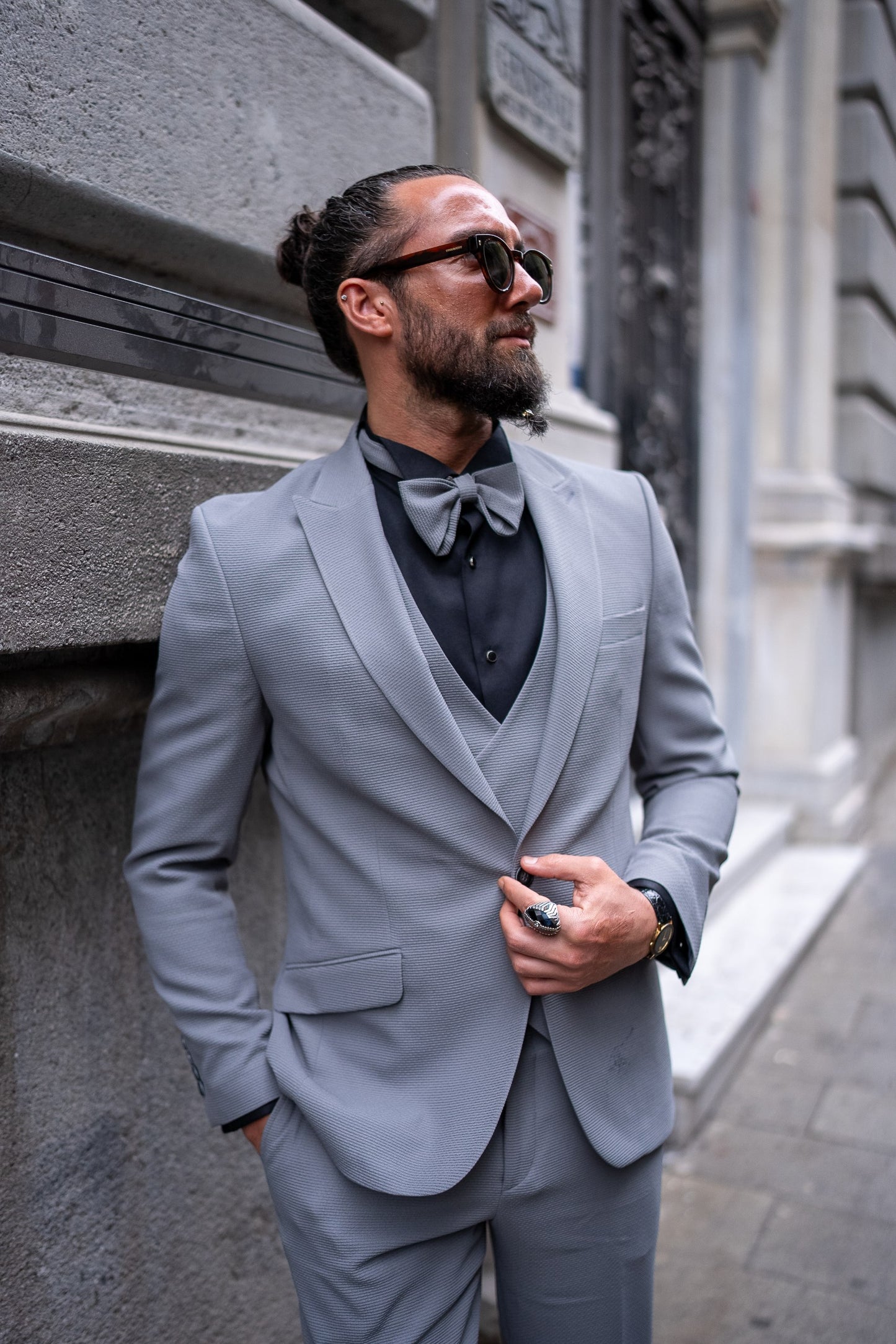 Men's Gray Slim-Fit 3-Piece Suit