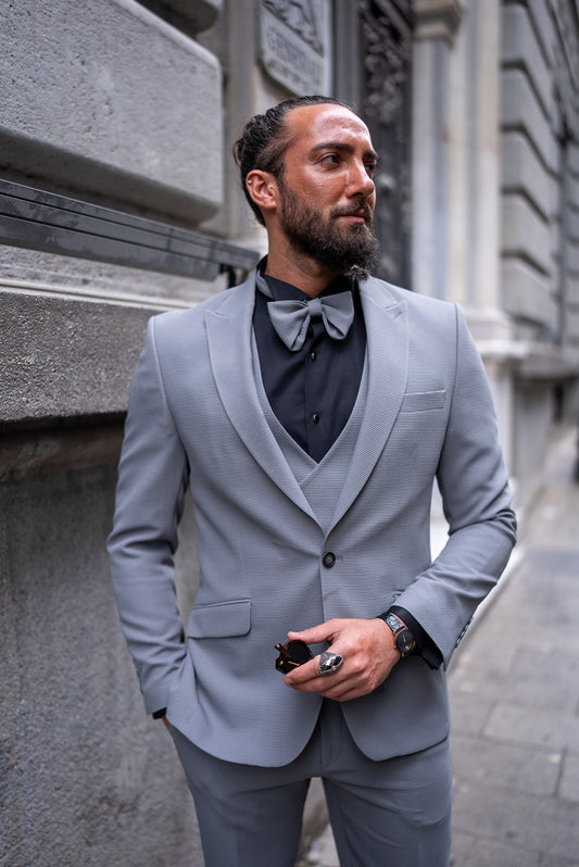 Men's Gray Slim-Fit 3-Piece Suit