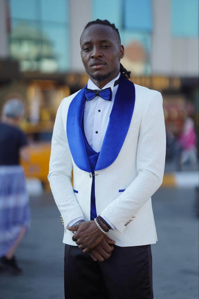 Sleek White & Blue Tuxedo