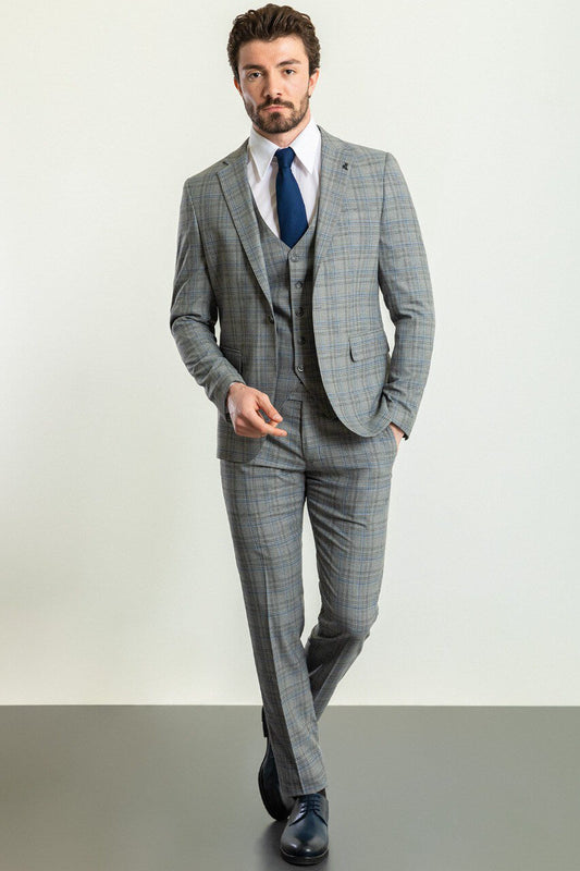 Men's Gray Blue Pattern Perfection Suit