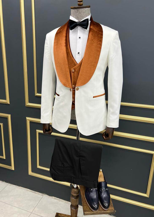 White & Orange Velvet Collar Tuxedo