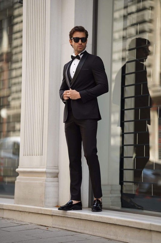 Slim Fit Shawl Collar Black Tuxedo Suit.