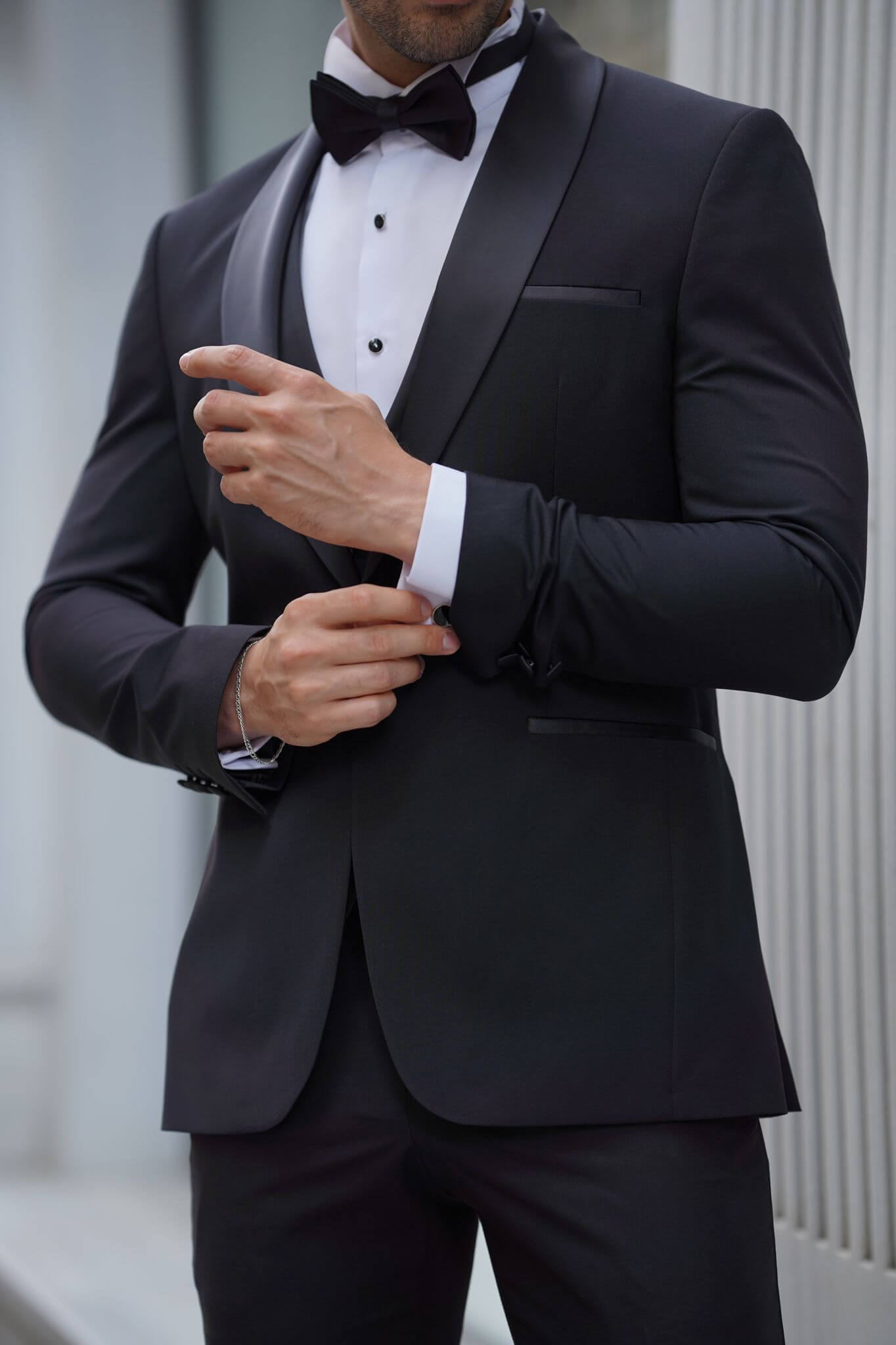 Slim Fit Shawl Collar Black Tuxedo Suit.
