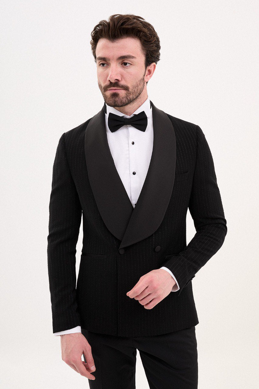 Black Pinstripe Double Breasted Tuxedo