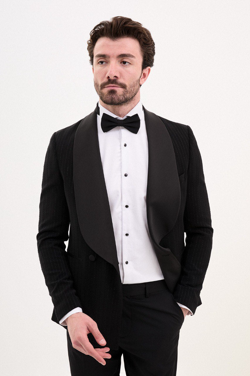 Black Pinstripe Double Breasted Tuxedo