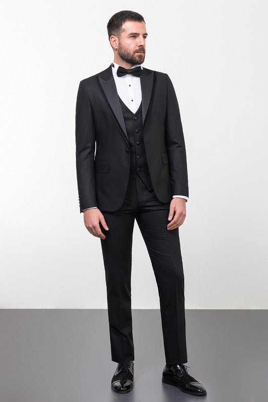 Slim Fit Peak Lapel Black Tuxedo