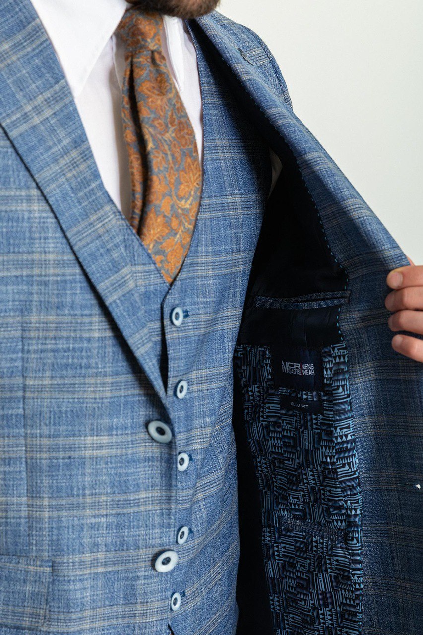 Blue Plaid 3-Piece Suit