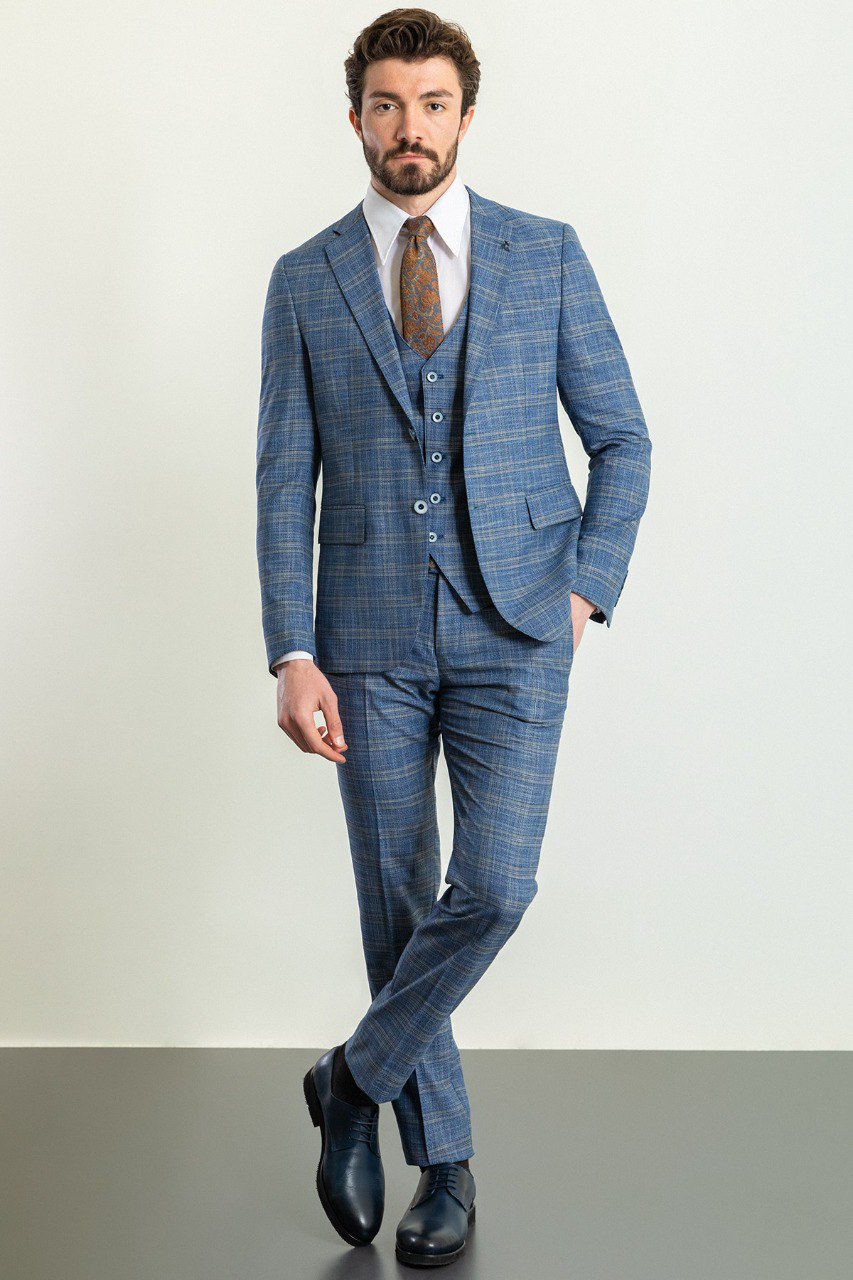 Blue Plaid 3-Piece Suit
