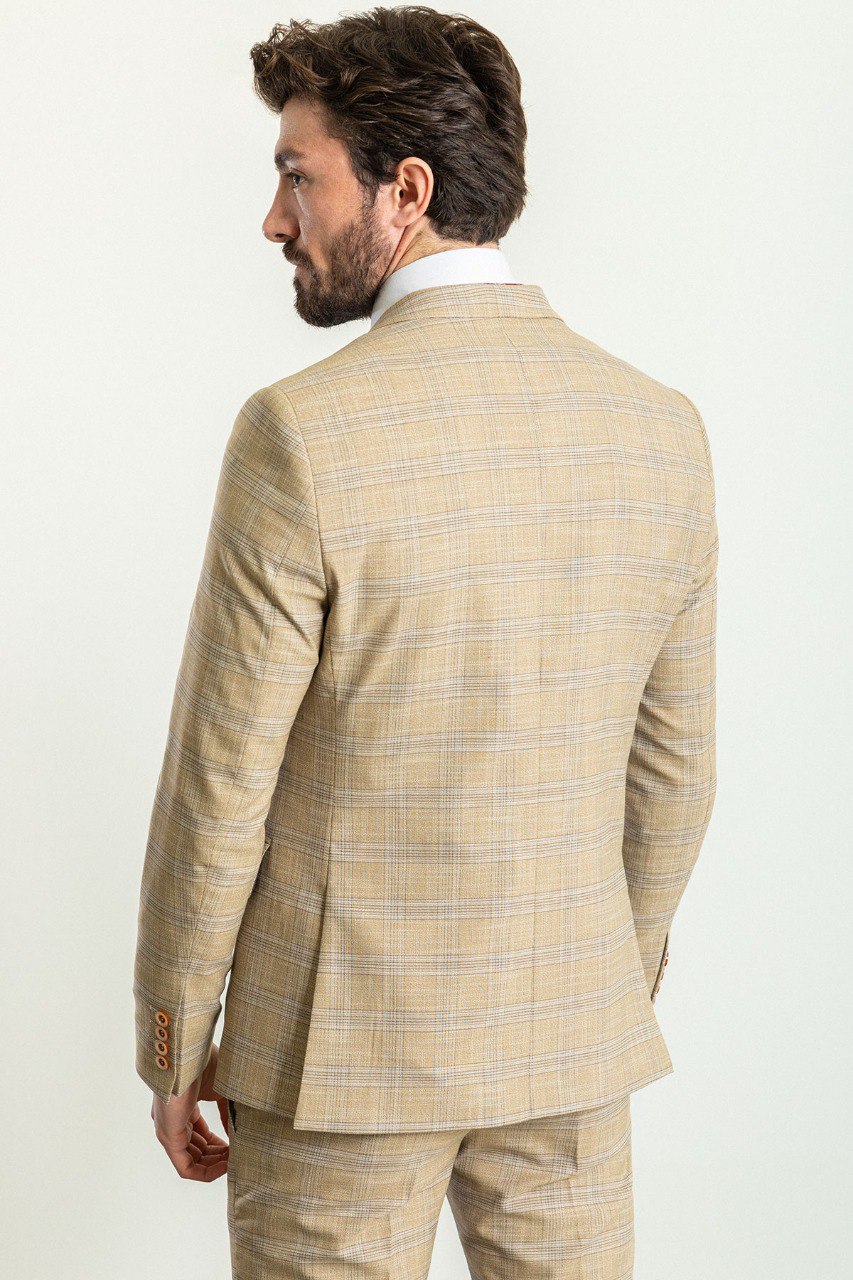 Men's Beige  Check 3-Piece Suit